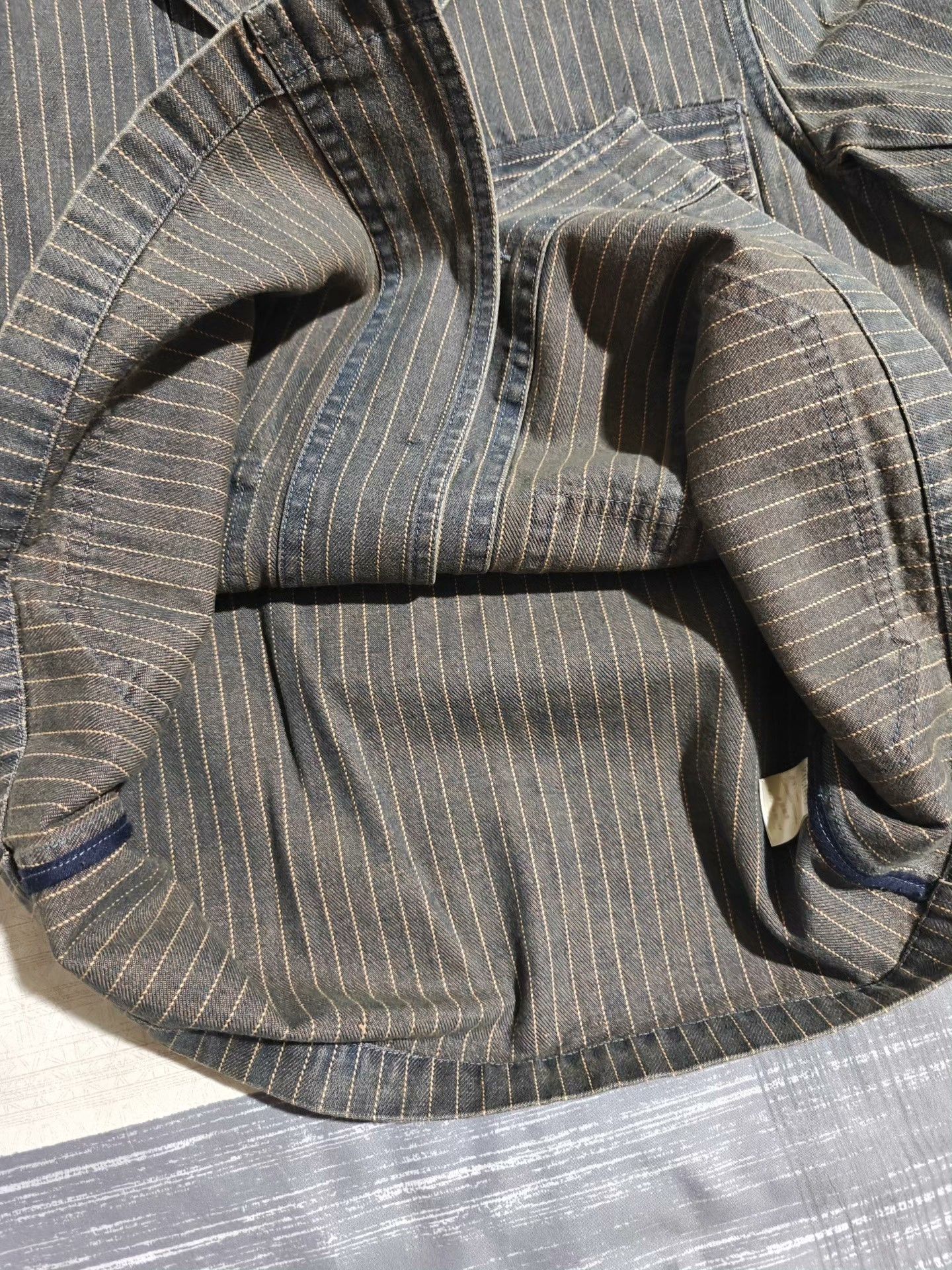 IERIB American Vintage Washed Distressed Striped Denim Jacket Size US XL / EU 56 / 4 - 6 Thumbnail