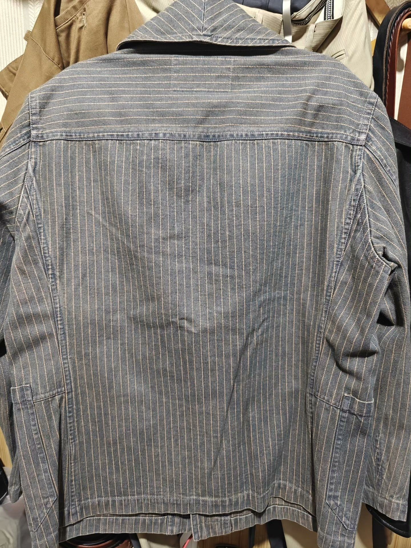 IERIB American Vintage Washed Distressed Striped Denim Jacket Size US XL / EU 56 / 4 - 2 Thumbnail