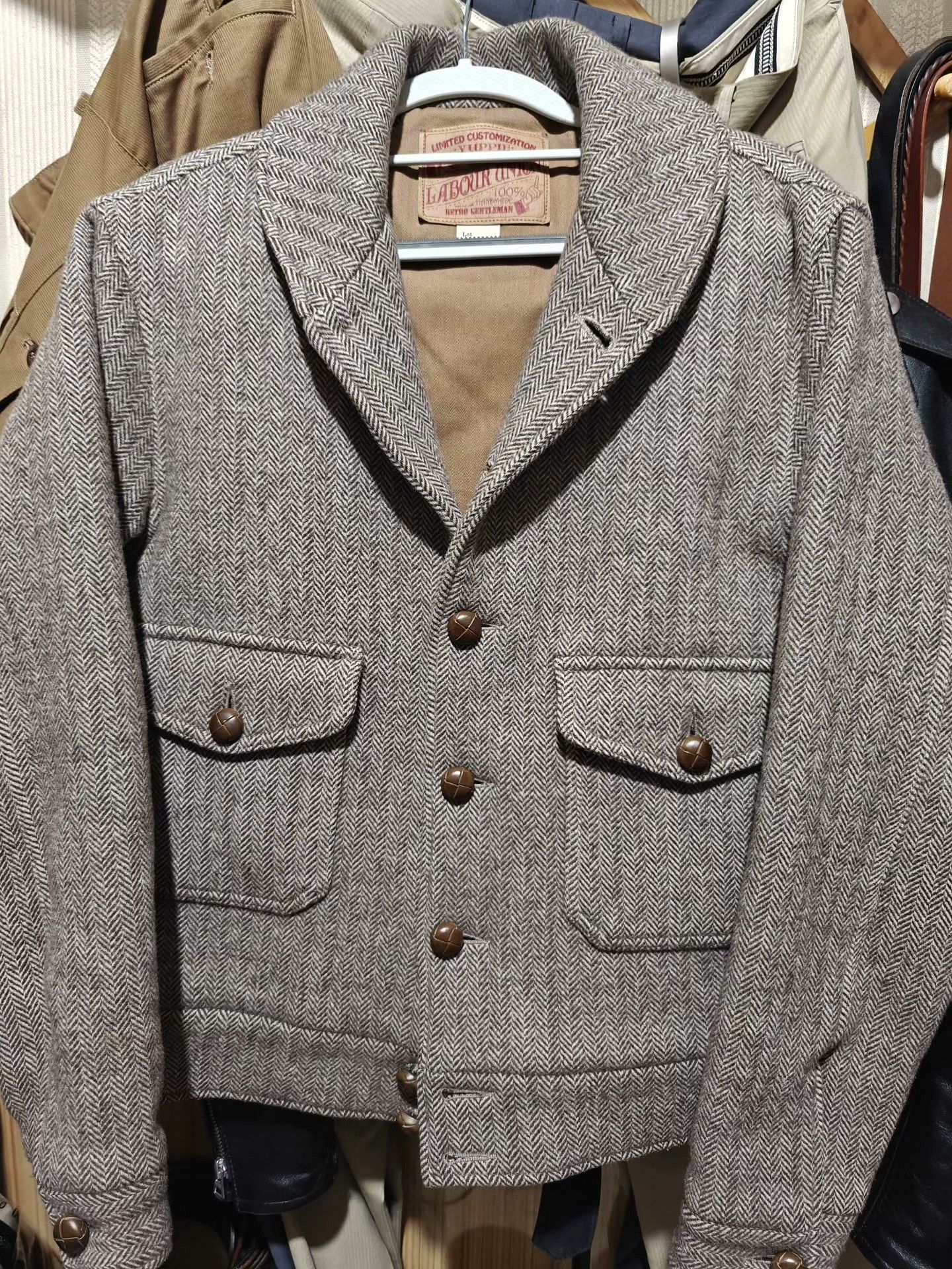 Vintage Labour Union Herringbone Shawl Collar Wool Jacket Size US M / EU 48-50 / 2 - 4 Thumbnail