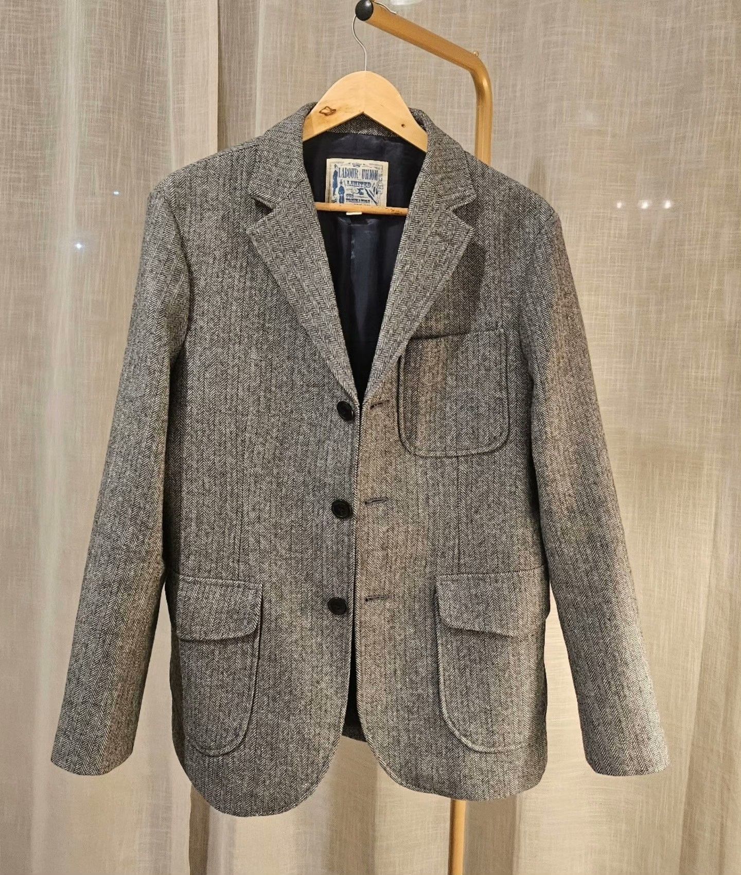 Stepney Workers Club Labour Union Vintage Herringbone Wool Blazer Size US L / EU 52-54 / 3 - 4 Thumbnail