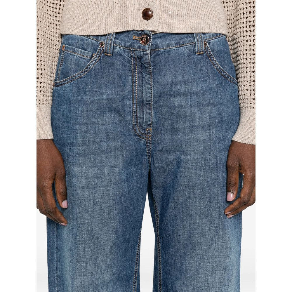 Brunello Cucinelli Brunello Cucinelli BLUE Denim - Wide-Leg Jeans Size 28" / US 6 / IT 42 - 2 Thumbnail