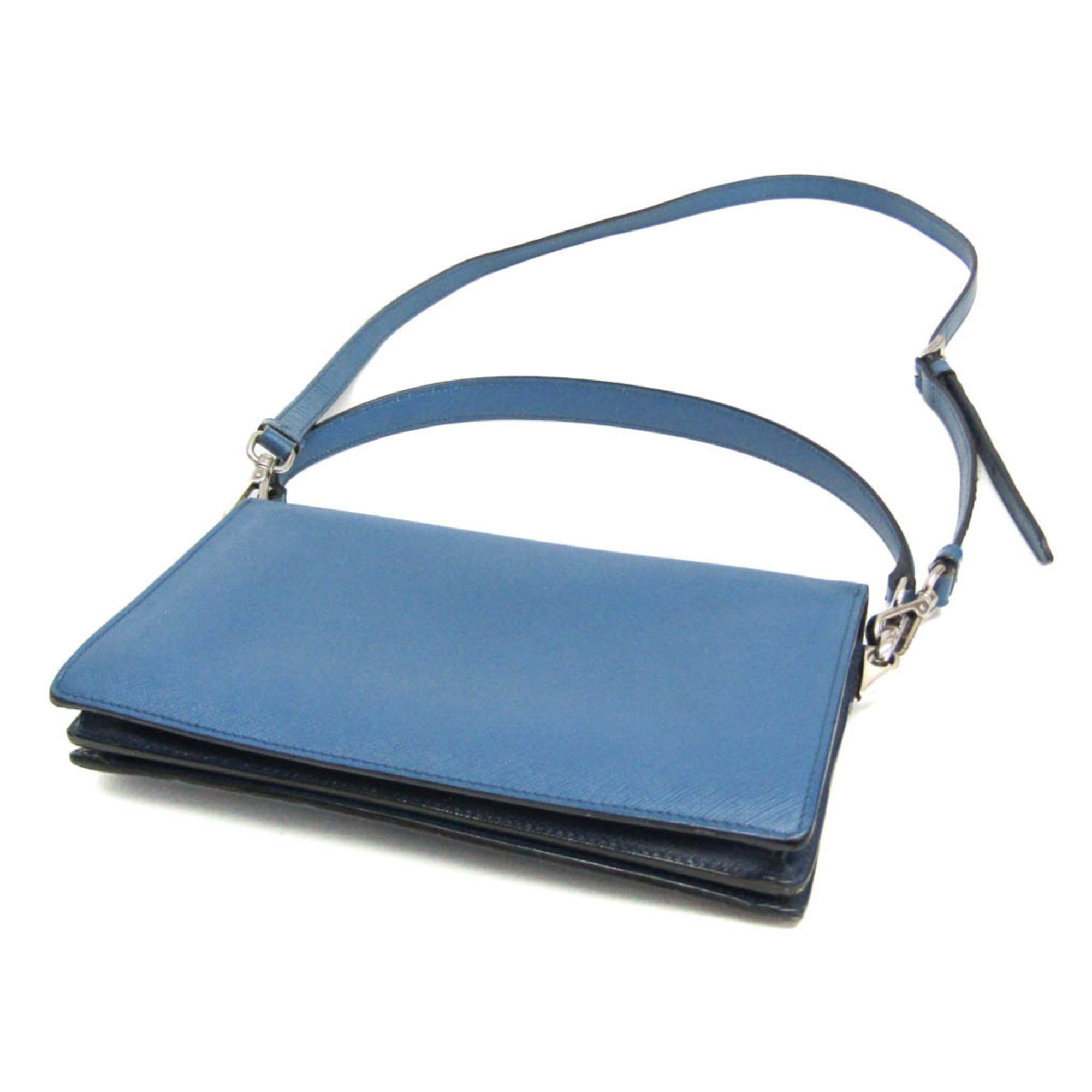 Prada Prada Saffiano Women's Leather Shoulder Bag Blue,Navy Size ONE SIZE - 2 Thumbnail