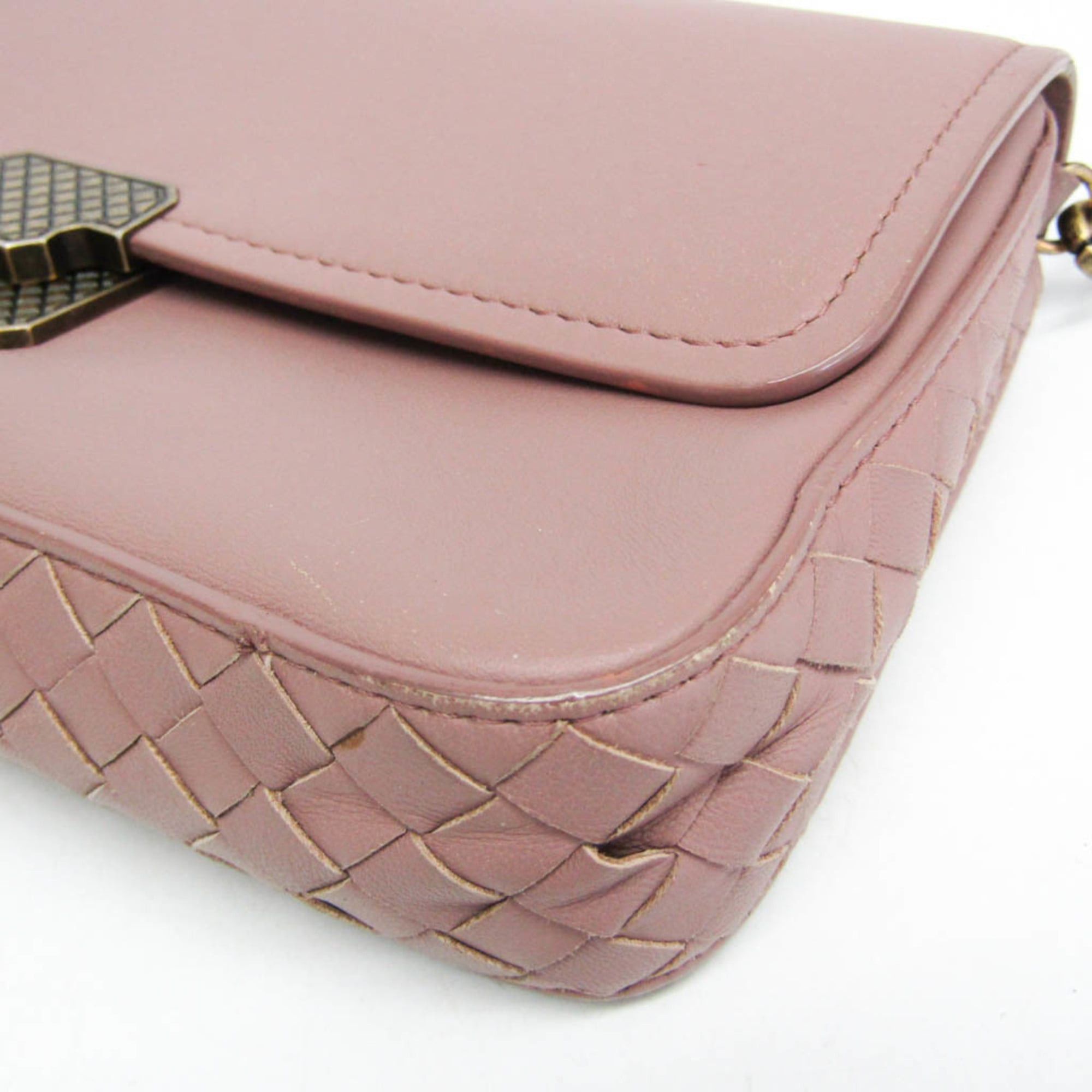 Bottega Veneta Bottega Veneta Intrecciato Chain Shoulder Mini Bag Women's Leather Clutch Bag,Shoulder Bag Smoke Pink Size ONE SIZE - 5 Thumbnail