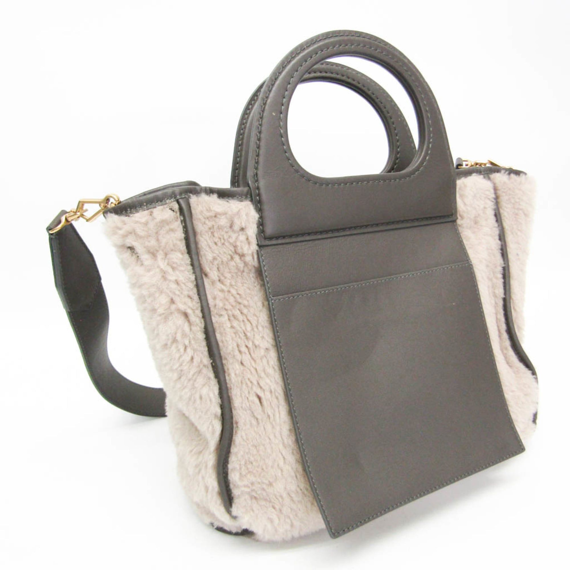 Max Mara Max Mara Teddy Bear Reversible Tote Bag Women's Leather,Wool Handbag,Shoulder Bag Gray Size ONE SIZE - 6 Thumbnail