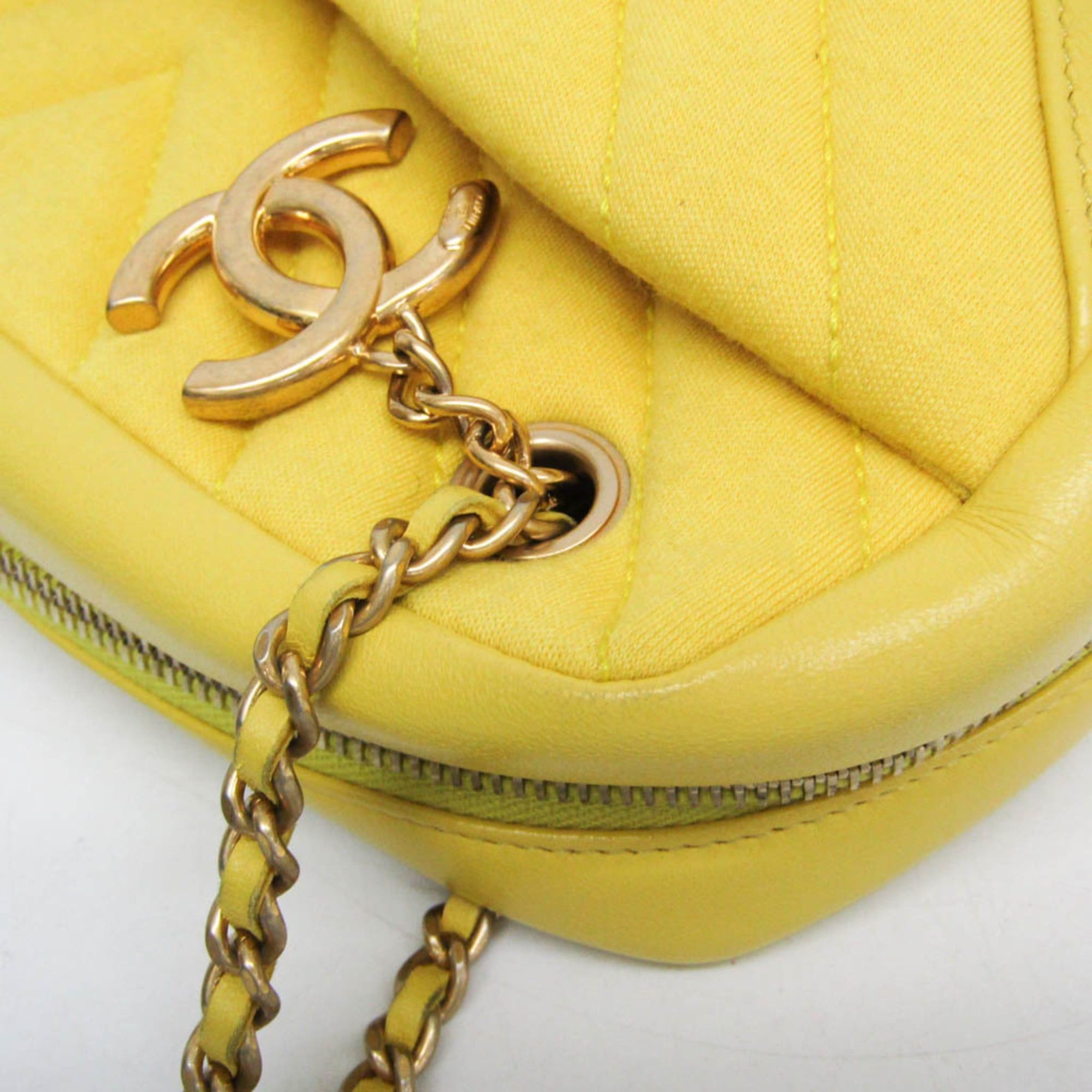 Chanel Chanel Chevron V-stitch Women's Leather,Cotton Shoulder Bag Yellow Size ONE SIZE - 9 Thumbnail