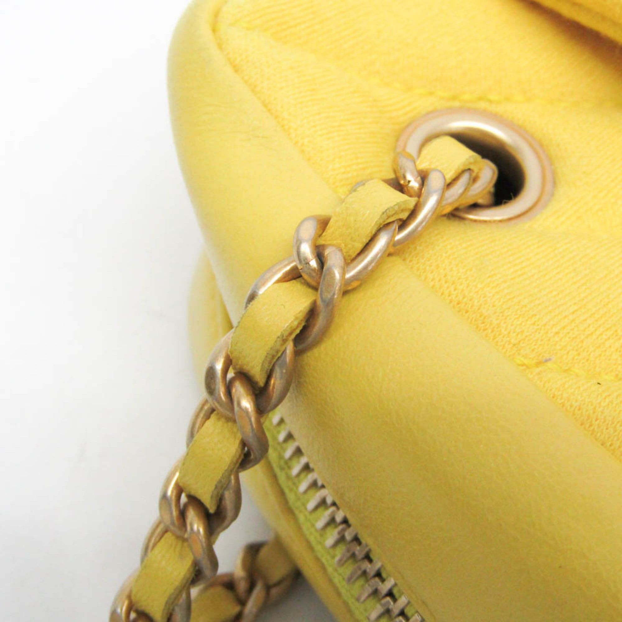 Chanel Chanel Chevron V-stitch Women's Leather,Cotton Shoulder Bag Yellow Size ONE SIZE - 12 Thumbnail
