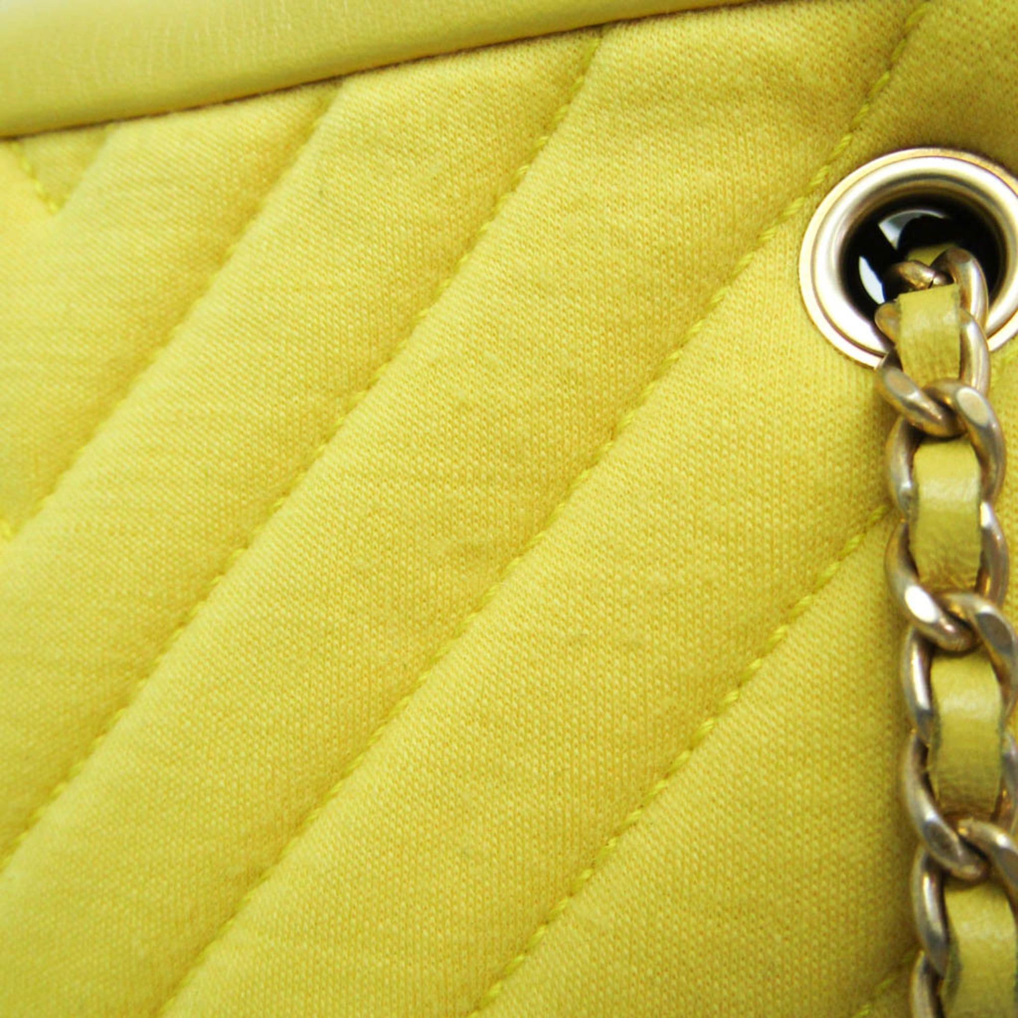 Chanel Chanel Chevron V-stitch Women's Leather,Cotton Shoulder Bag Yellow Size ONE SIZE - 11 Thumbnail
