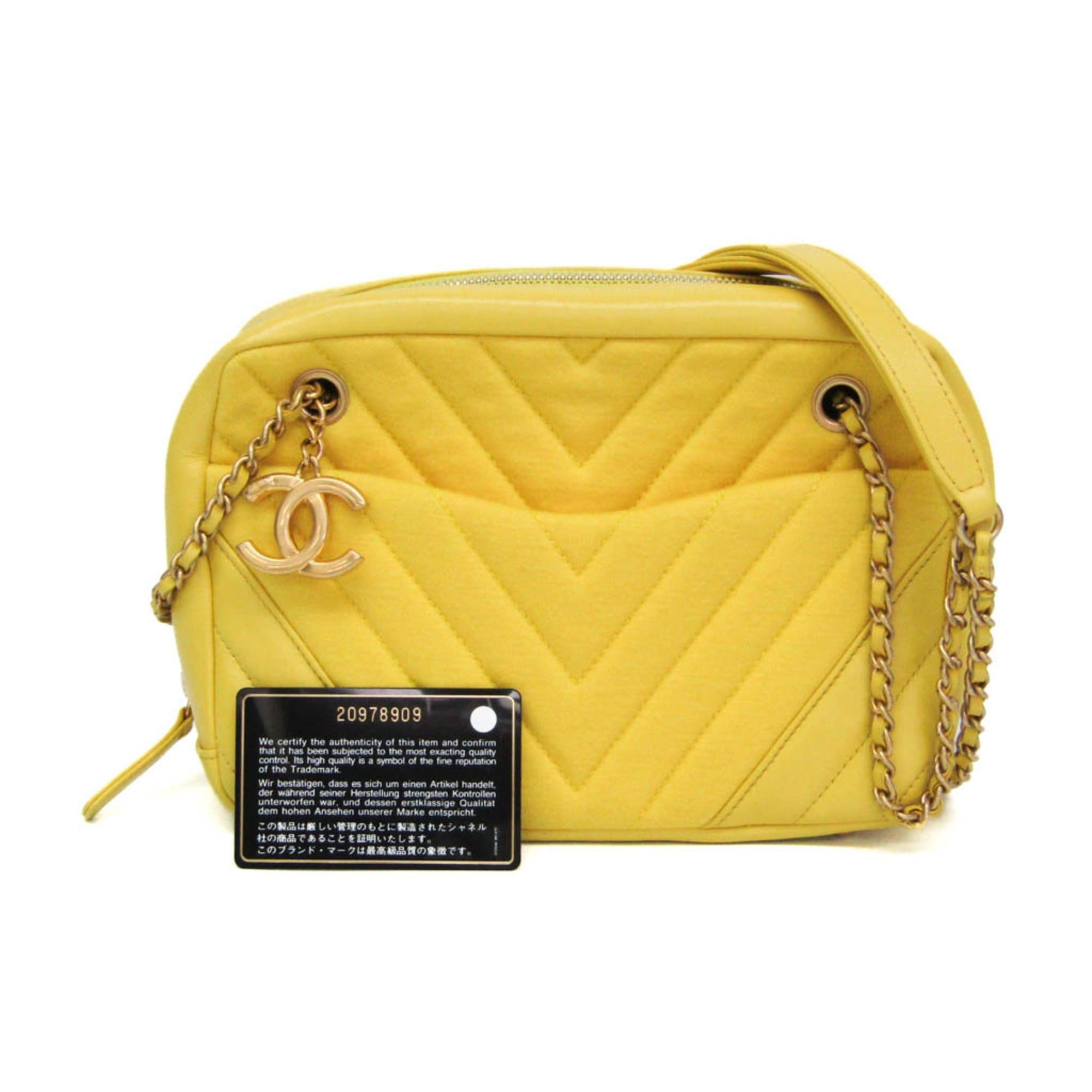 Chanel Chanel Chevron V-stitch Women's Leather,Cotton Shoulder Bag Yellow Size ONE SIZE - 2 Thumbnail