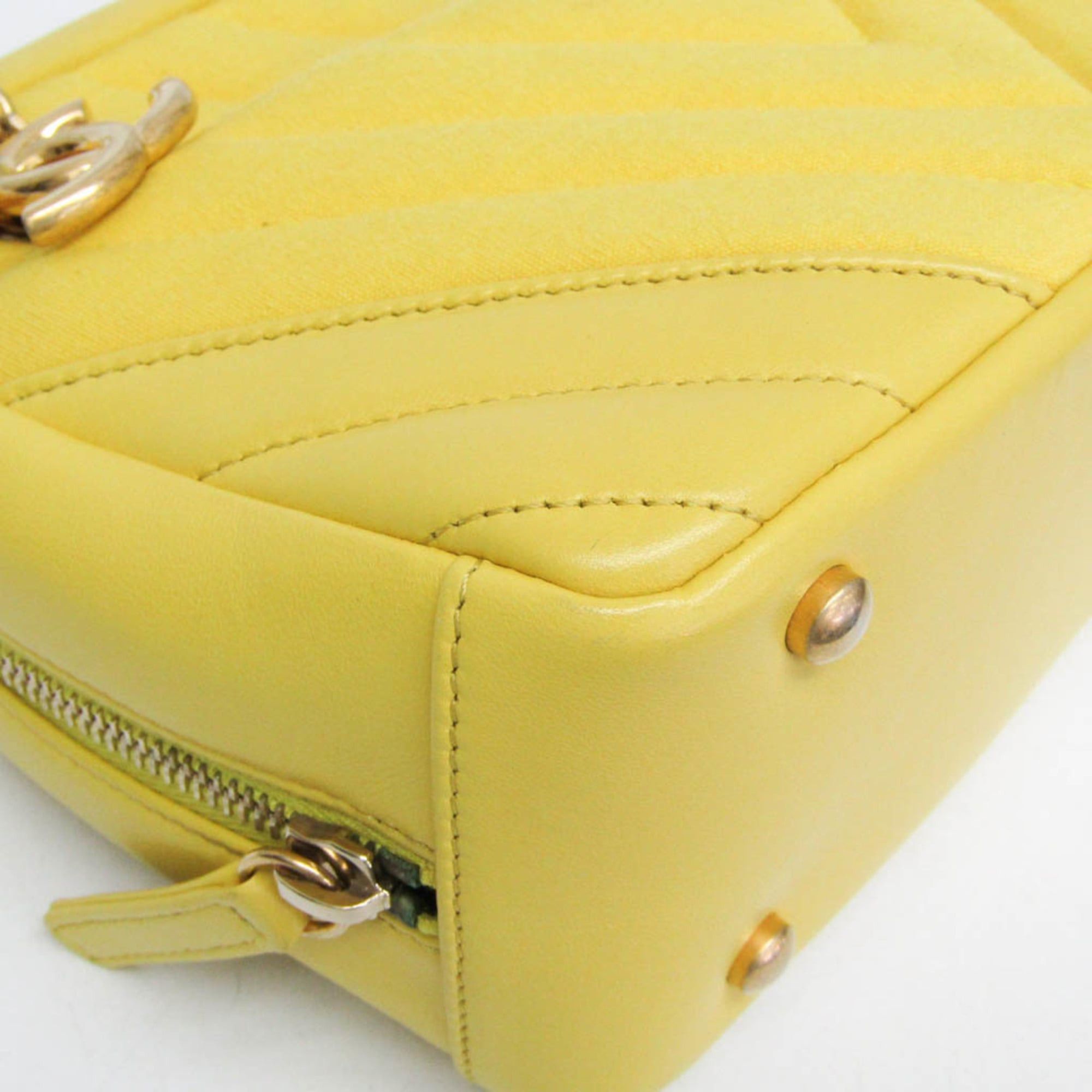 Chanel Chanel Chevron V-stitch Women's Leather,Cotton Shoulder Bag Yellow Size ONE SIZE - 6 Thumbnail