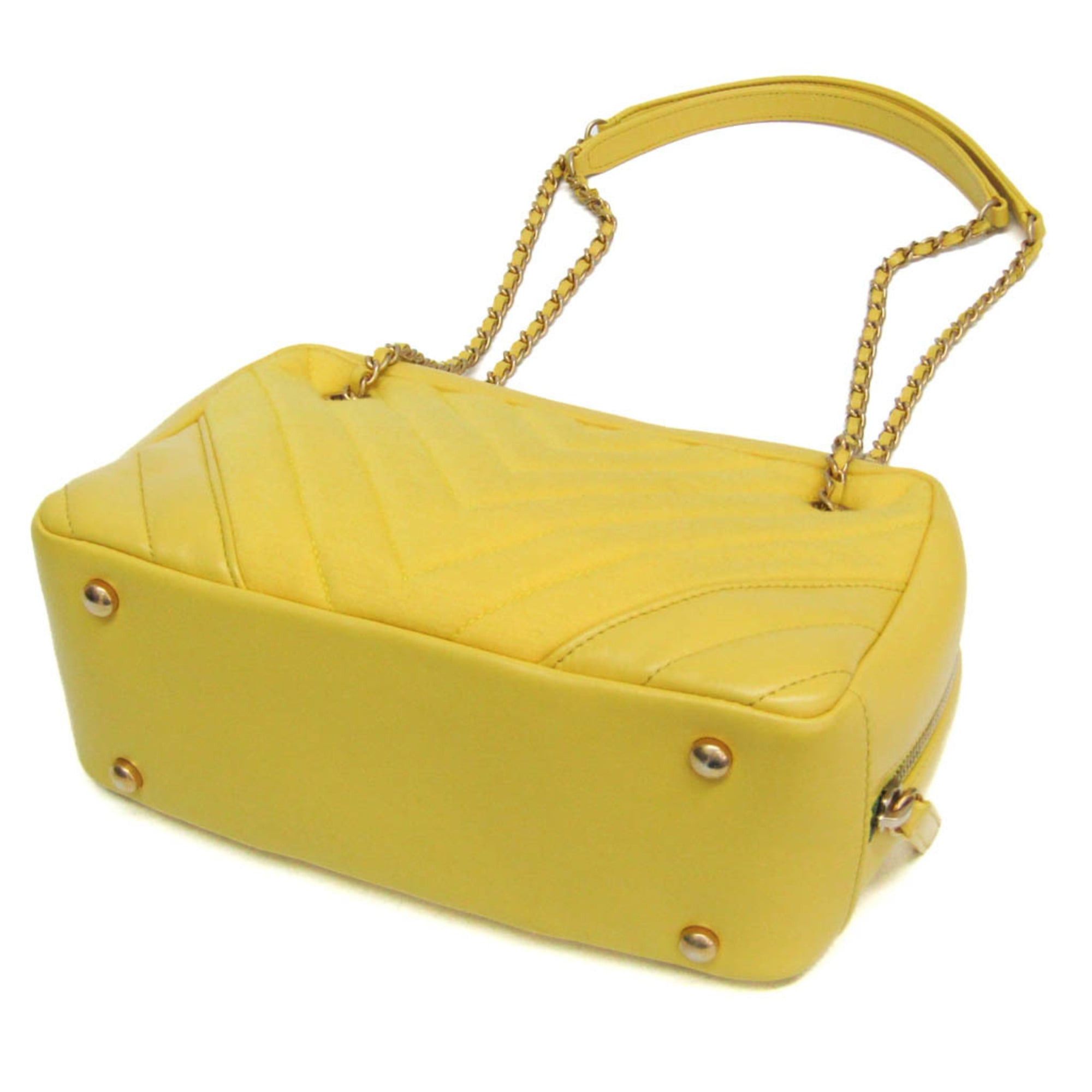 Chanel Chanel Chevron V-stitch Women's Leather,Cotton Shoulder Bag Yellow Size ONE SIZE - 3 Thumbnail