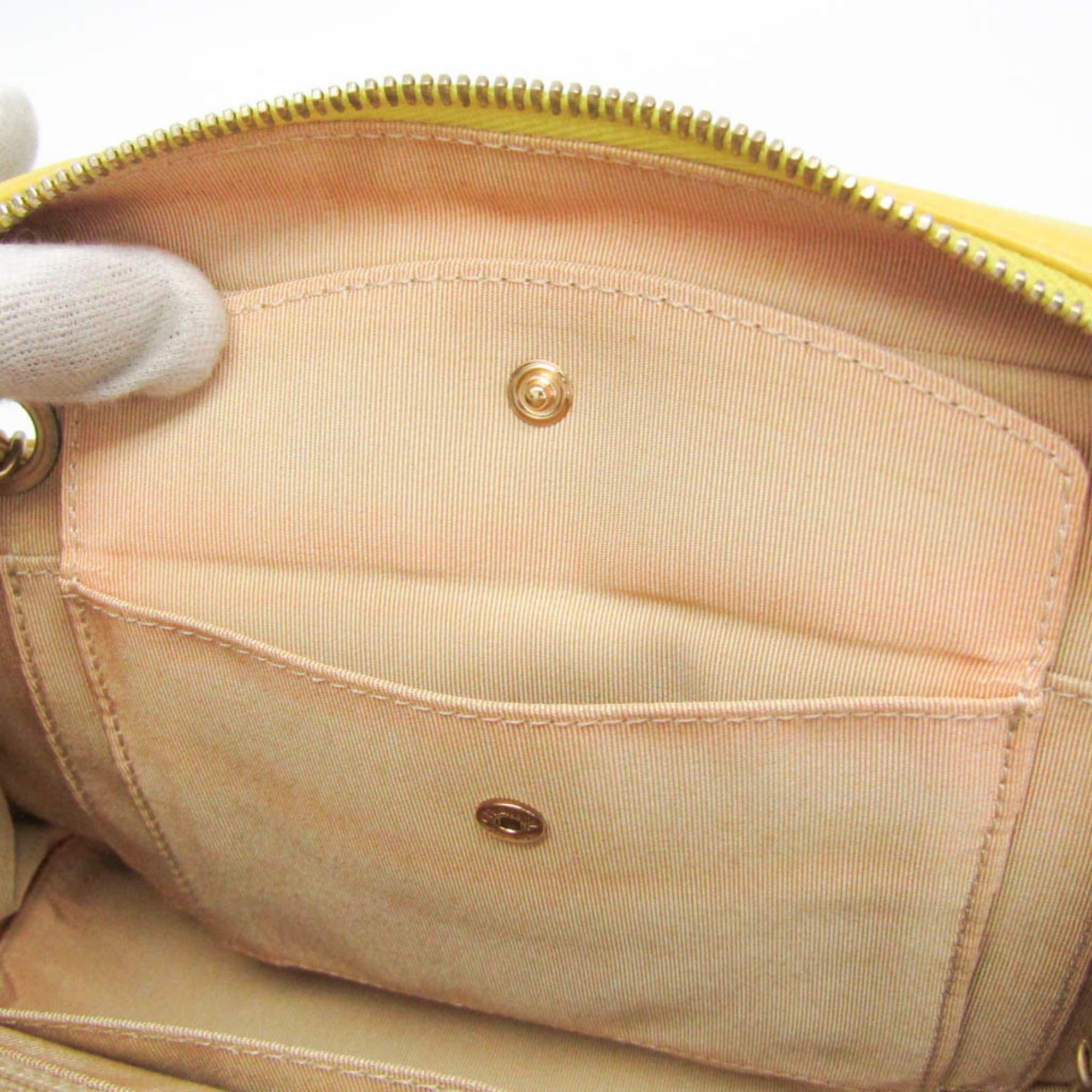 Chanel Chanel Chevron V-stitch Women's Leather,Cotton Shoulder Bag Yellow Size ONE SIZE - 17 Thumbnail
