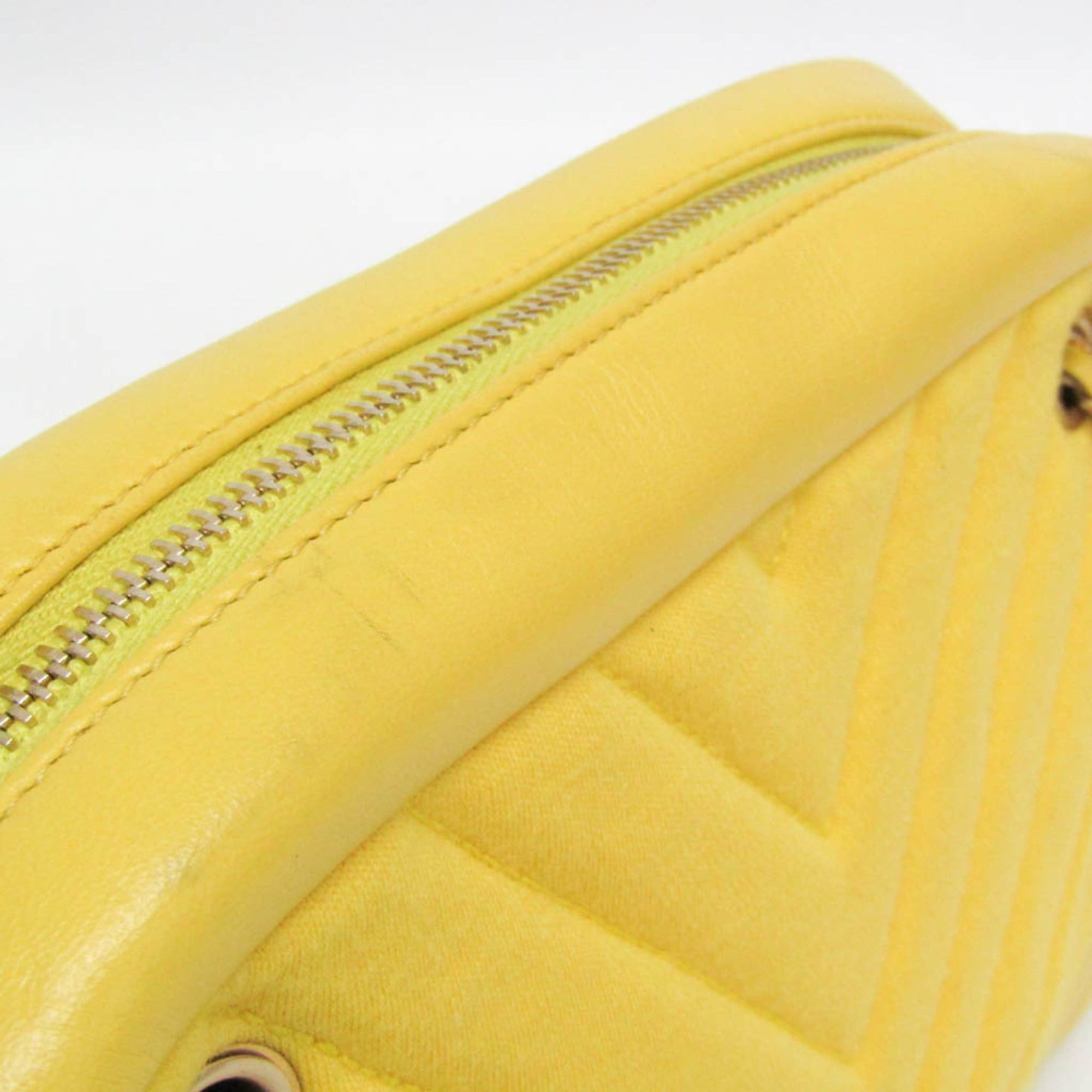 Chanel Chanel Chevron V-stitch Women's Leather,Cotton Shoulder Bag Yellow Size ONE SIZE - 7 Thumbnail