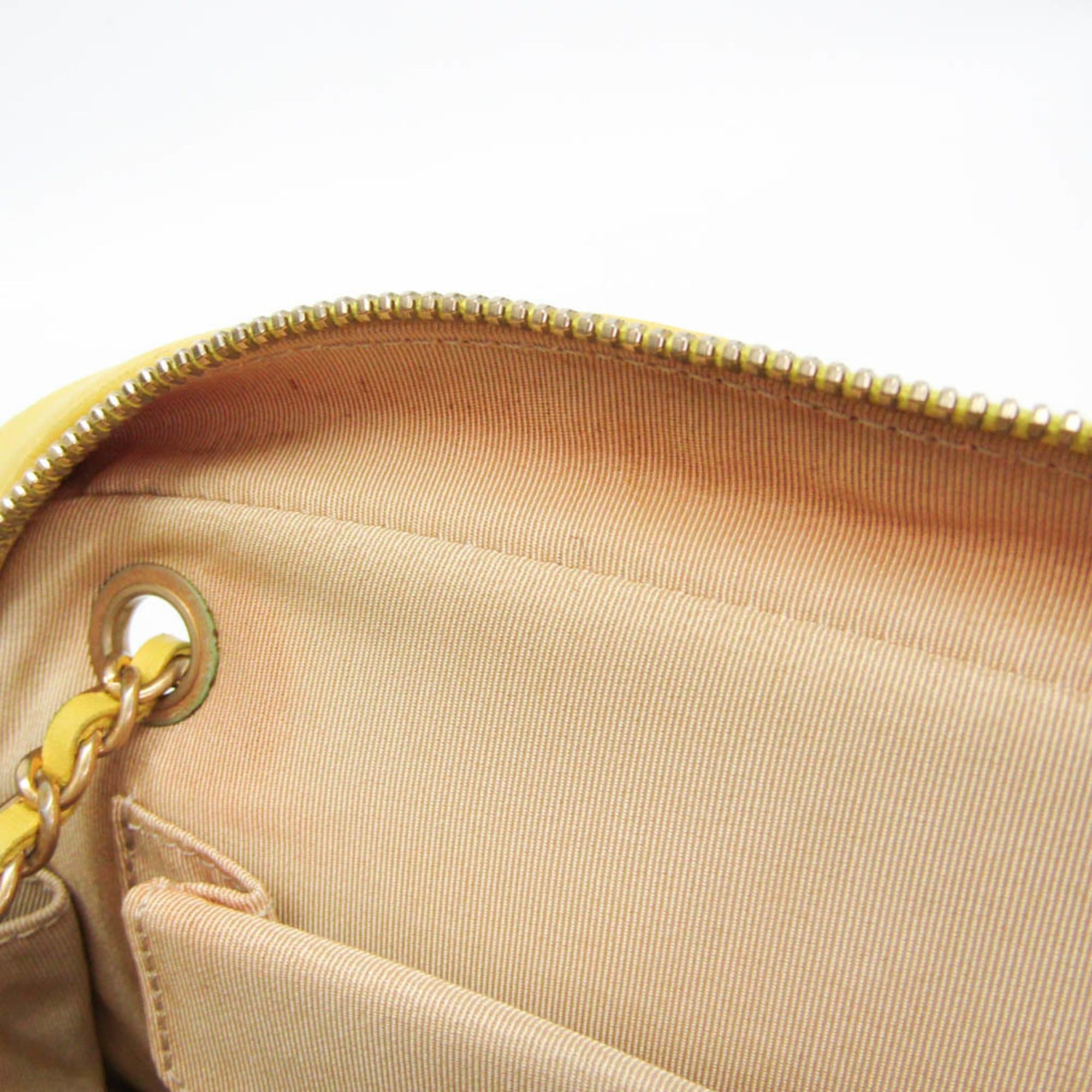 Chanel Chanel Chevron V-stitch Women's Leather,Cotton Shoulder Bag Yellow Size ONE SIZE - 16 Thumbnail