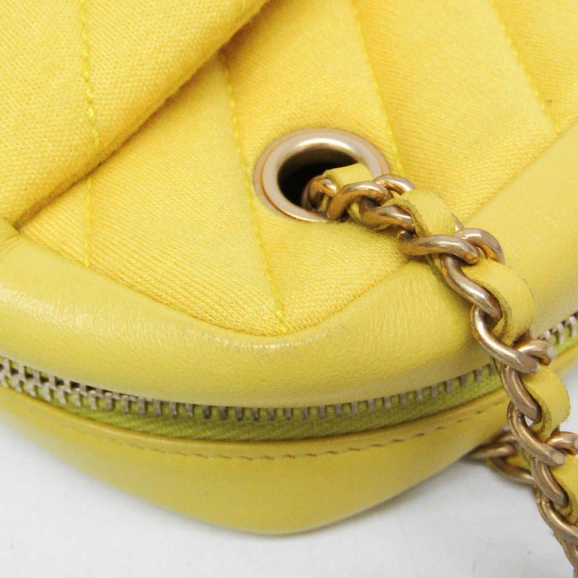 Chanel Chanel Chevron V-stitch Women's Leather,Cotton Shoulder Bag Yellow Size ONE SIZE - 8 Thumbnail