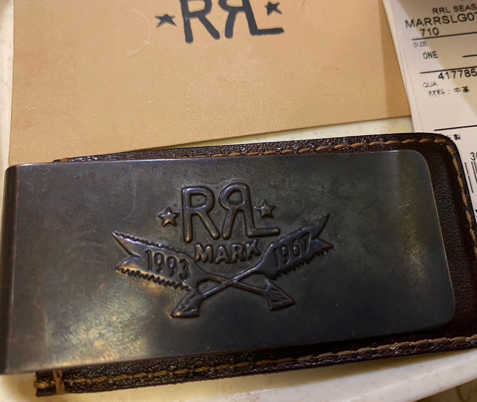 RRL Ralph Lauren RRL Brass Leather Arrow Logo Money Clip Size ONE SIZE - 7 Thumbnail