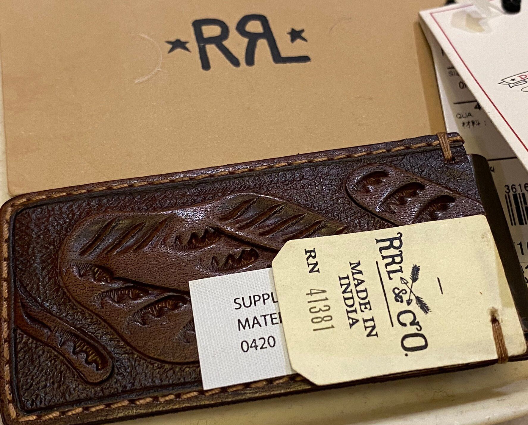 RRL Ralph Lauren RRL Brass Leather Arrow Logo Money Clip Size ONE SIZE - 8 Thumbnail