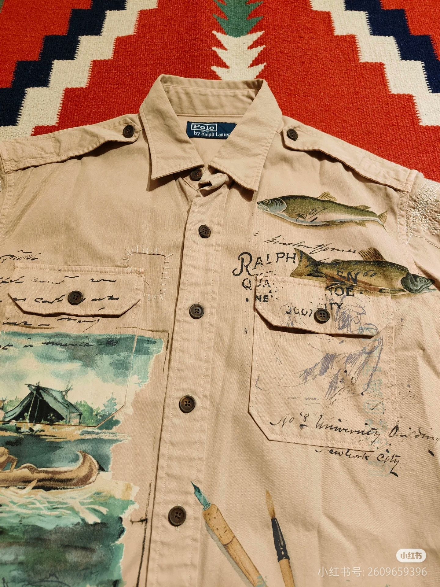 RRL Ralph Lauren RRL Patchwork Fishing Graffiti Short Sleeve Shirt Size US M / EU 48-50 / 2 - 5 Thumbnail