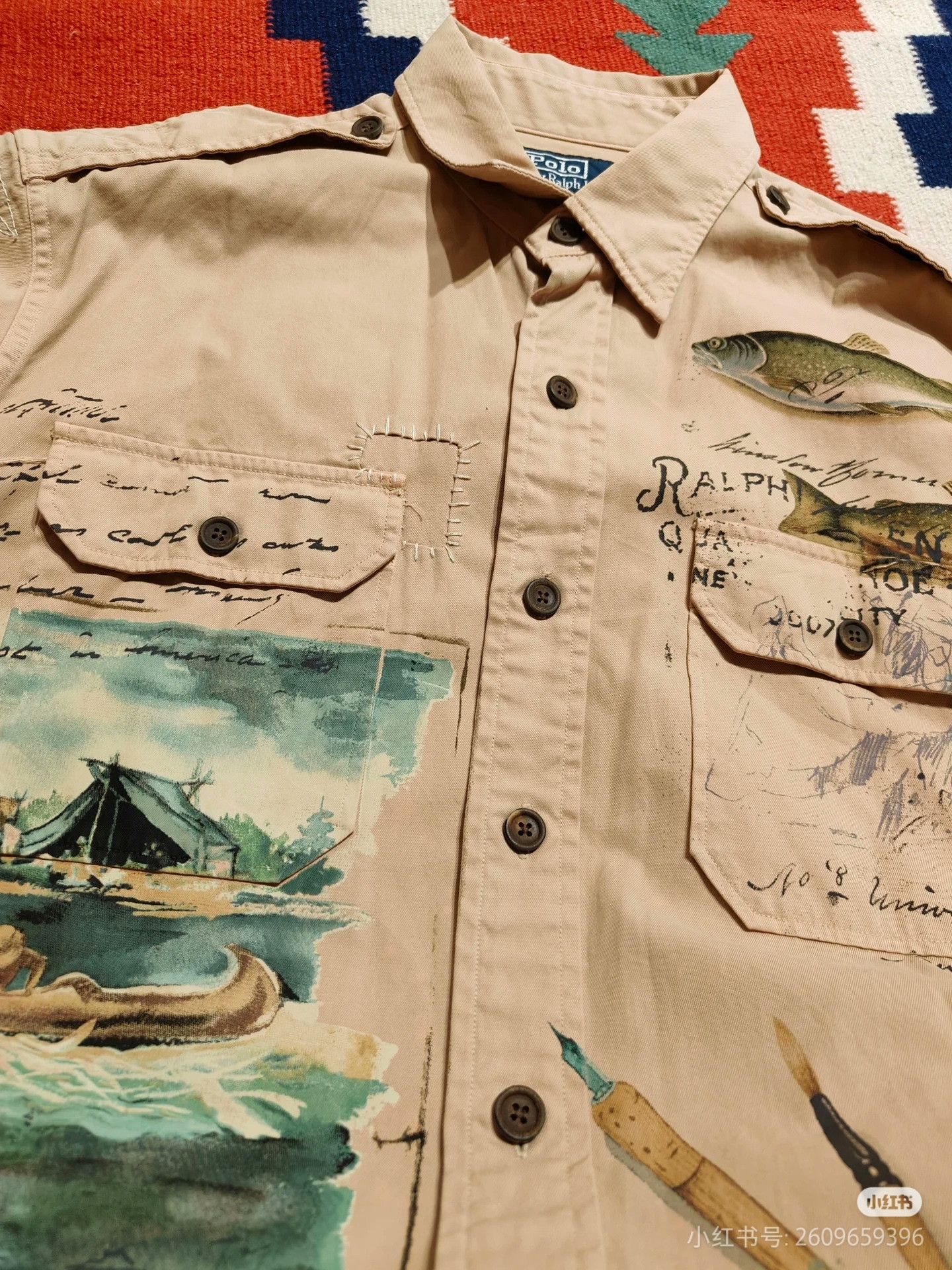 RRL Ralph Lauren RRL Patchwork Fishing Graffiti Short Sleeve Shirt Size US M / EU 48-50 / 2 - 8 Thumbnail