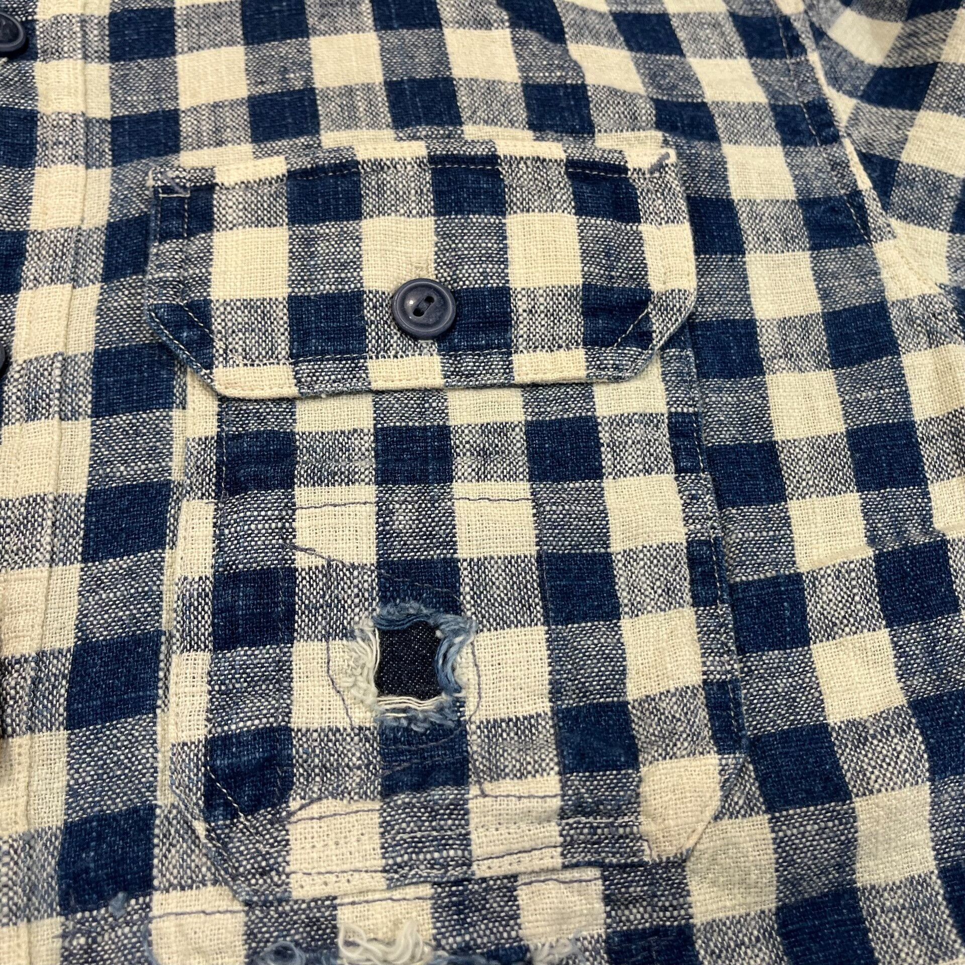 RRL Ralph Lauren RRL Linen Distressed Patch Plaid Shirt Size US M / EU 48-50 / 2 - 9 Thumbnail