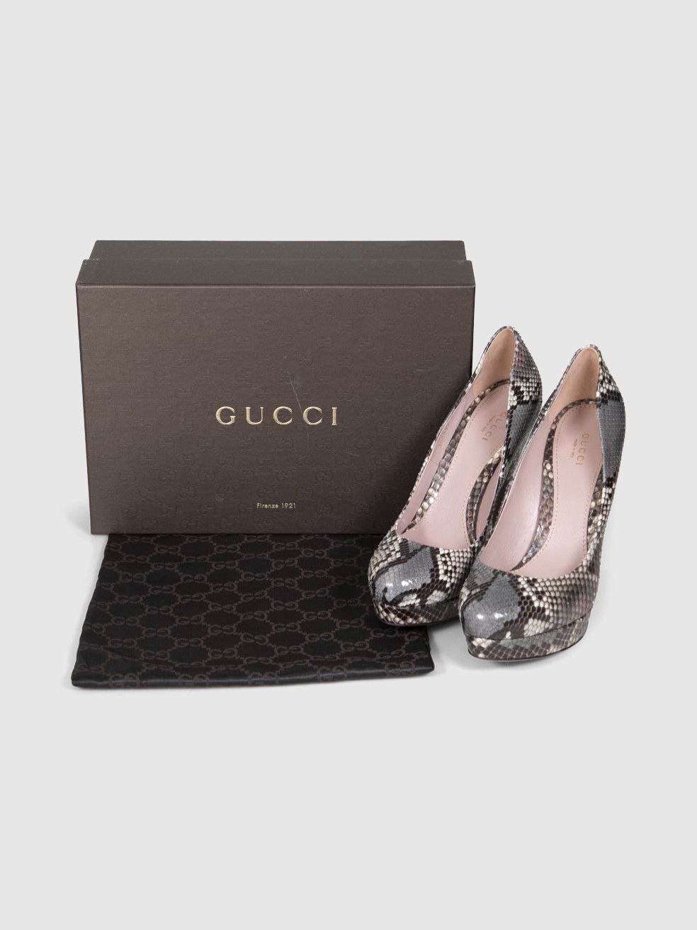 Gucci Grey Snakeskin Platform Pumps Size US 9.5 / IT 39.5 - 3 Thumbnail