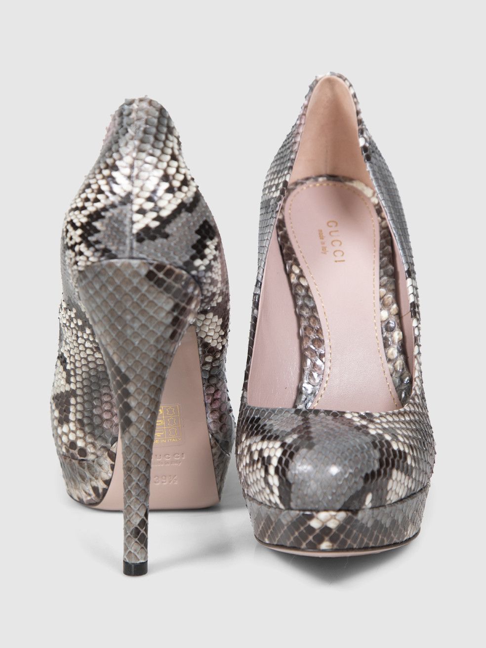 Gucci Grey Snakeskin Platform Pumps Size US 9.5 / IT 39.5 - 4 Thumbnail