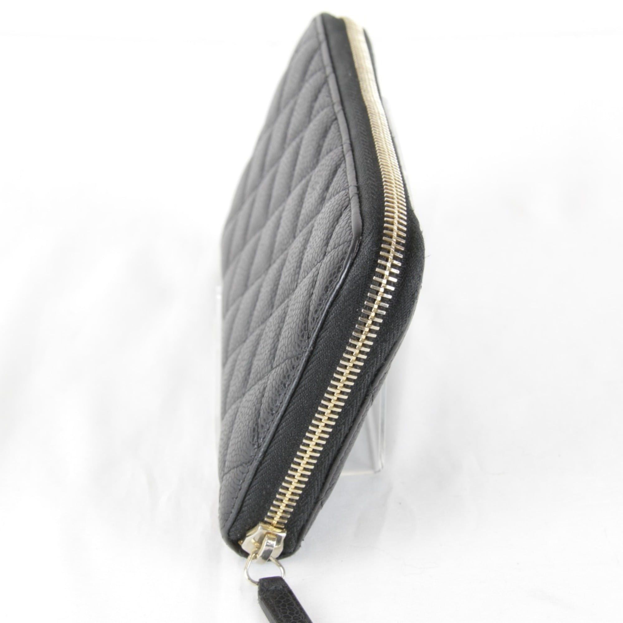 Chanel CHANEL Matelasse Caviar Leather Round Zip Long Wallet in Black Grained Calfskin for Women Size ONE SIZE - 4 Thumbnail