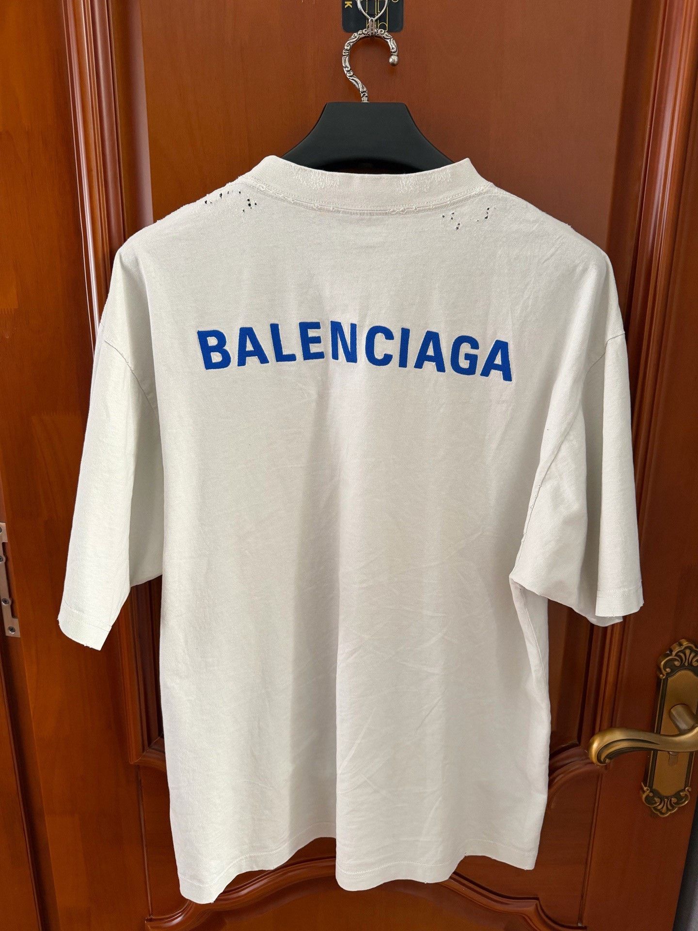 Balenciaga Balenciaga 2025 Blue Embroidered Logo Distressed T-shirt Size US M / EU 48-50 / 2 - 2 Thumbnail