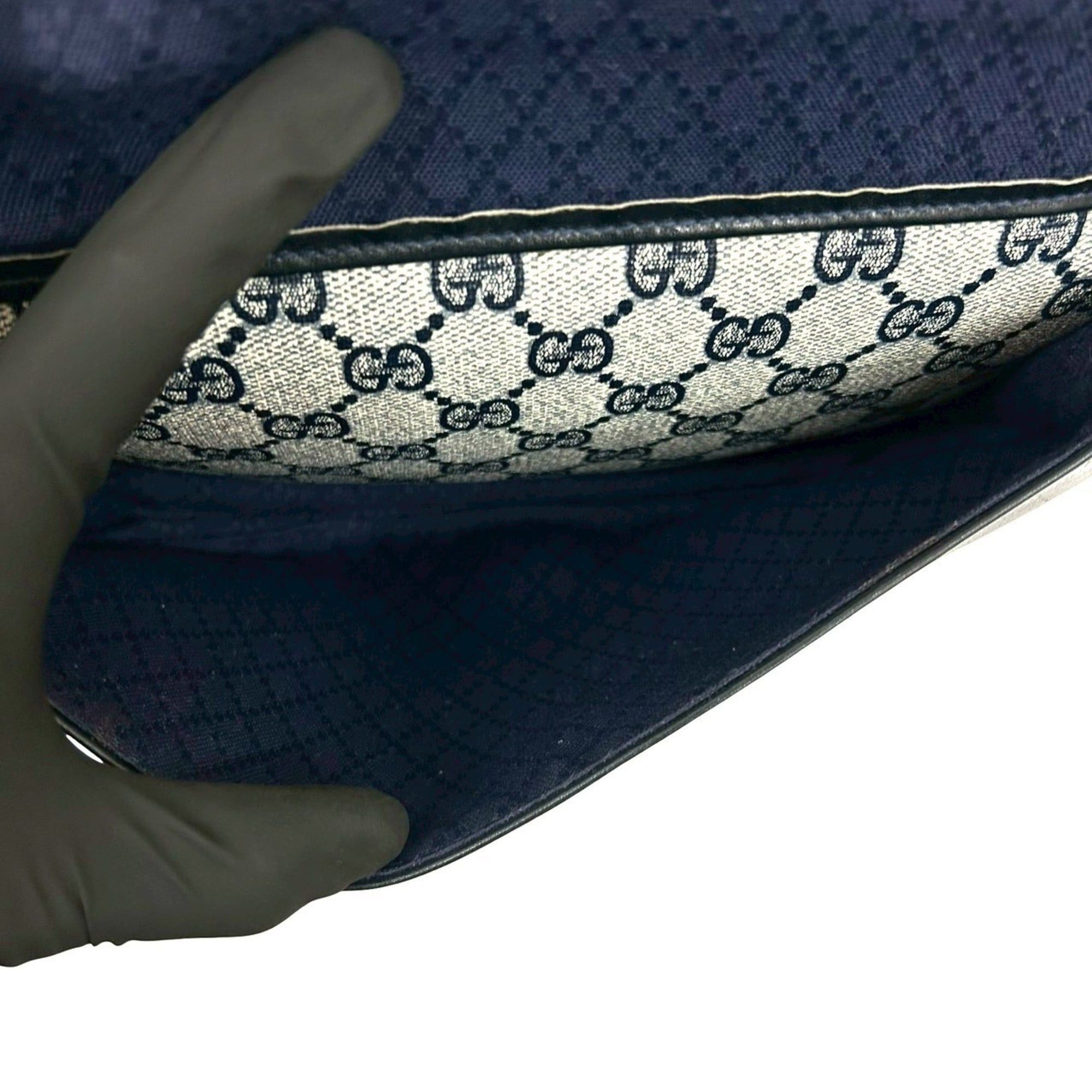 Gucci GUCCI Old Gucci Vintage Sherry Line Horsebit Leather Shoulder Bag Navy 30847 Size ONE SIZE - 10 Thumbnail