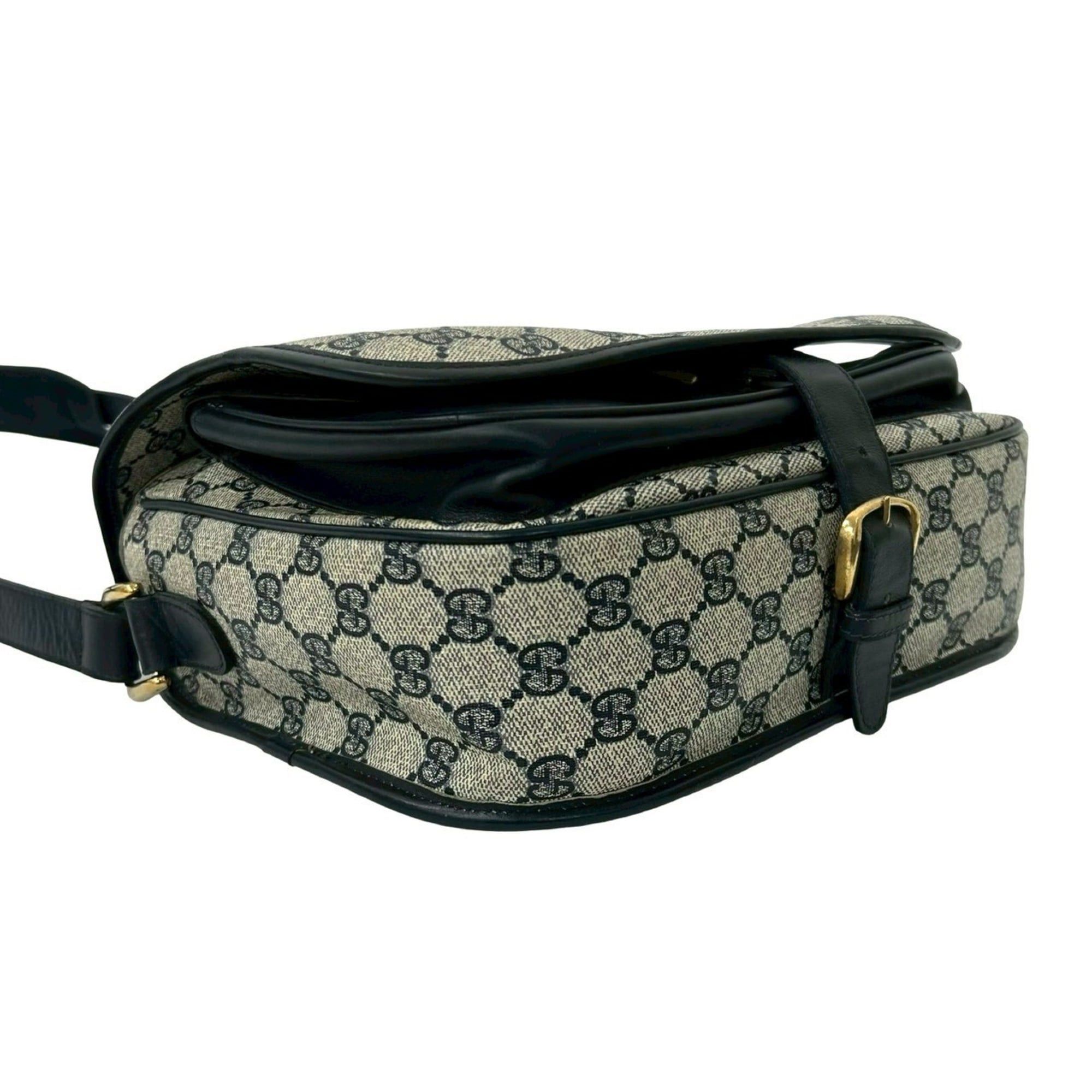 Gucci GUCCI Old Gucci Vintage Sherry Line Horsebit Leather Shoulder Bag Navy 30847 Size ONE SIZE - 7 Thumbnail