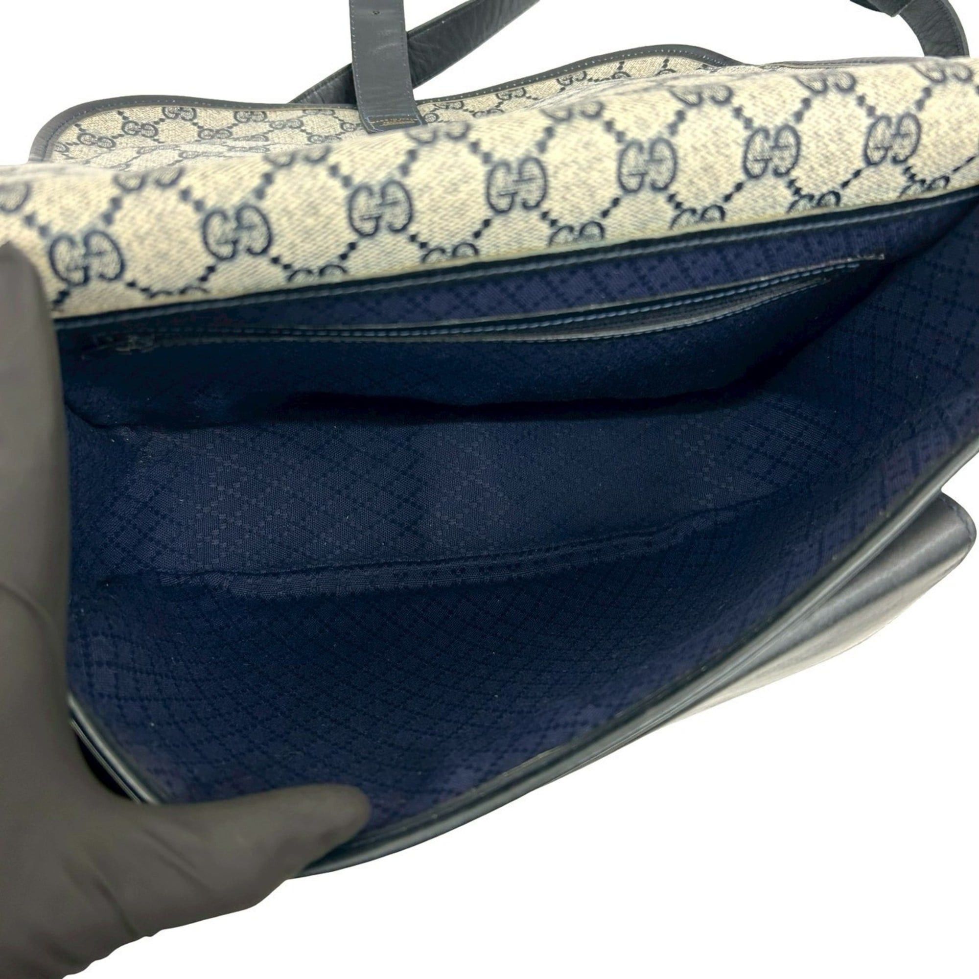 Gucci GUCCI Old Gucci Vintage Sherry Line Horsebit Leather Shoulder Bag Navy 30847 Size ONE SIZE - 9 Thumbnail