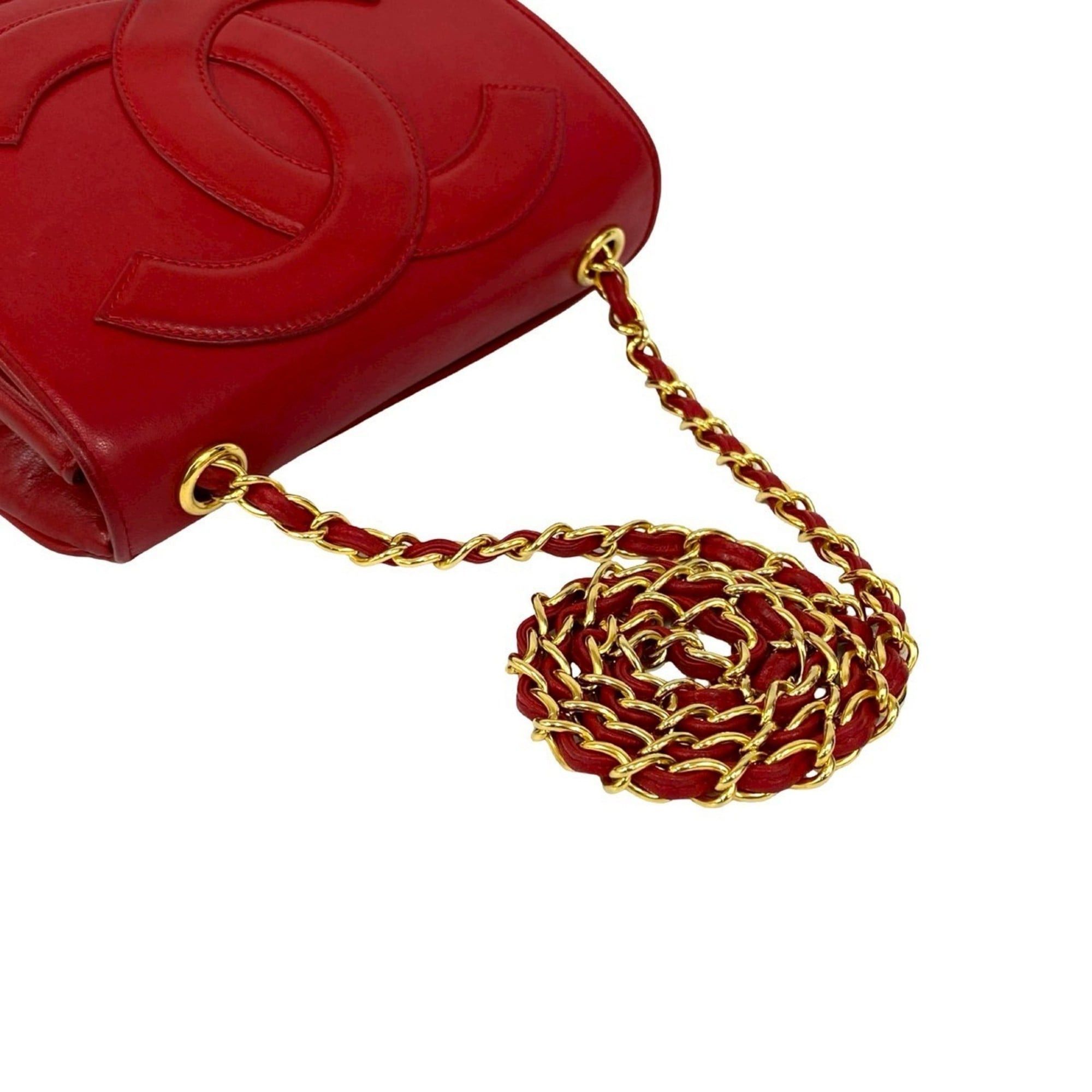 Chanel CHANEL Coco Mark Lambskin Chain Mini Shoulder Bag Red 97353 Size ONE SIZE - 4 Thumbnail