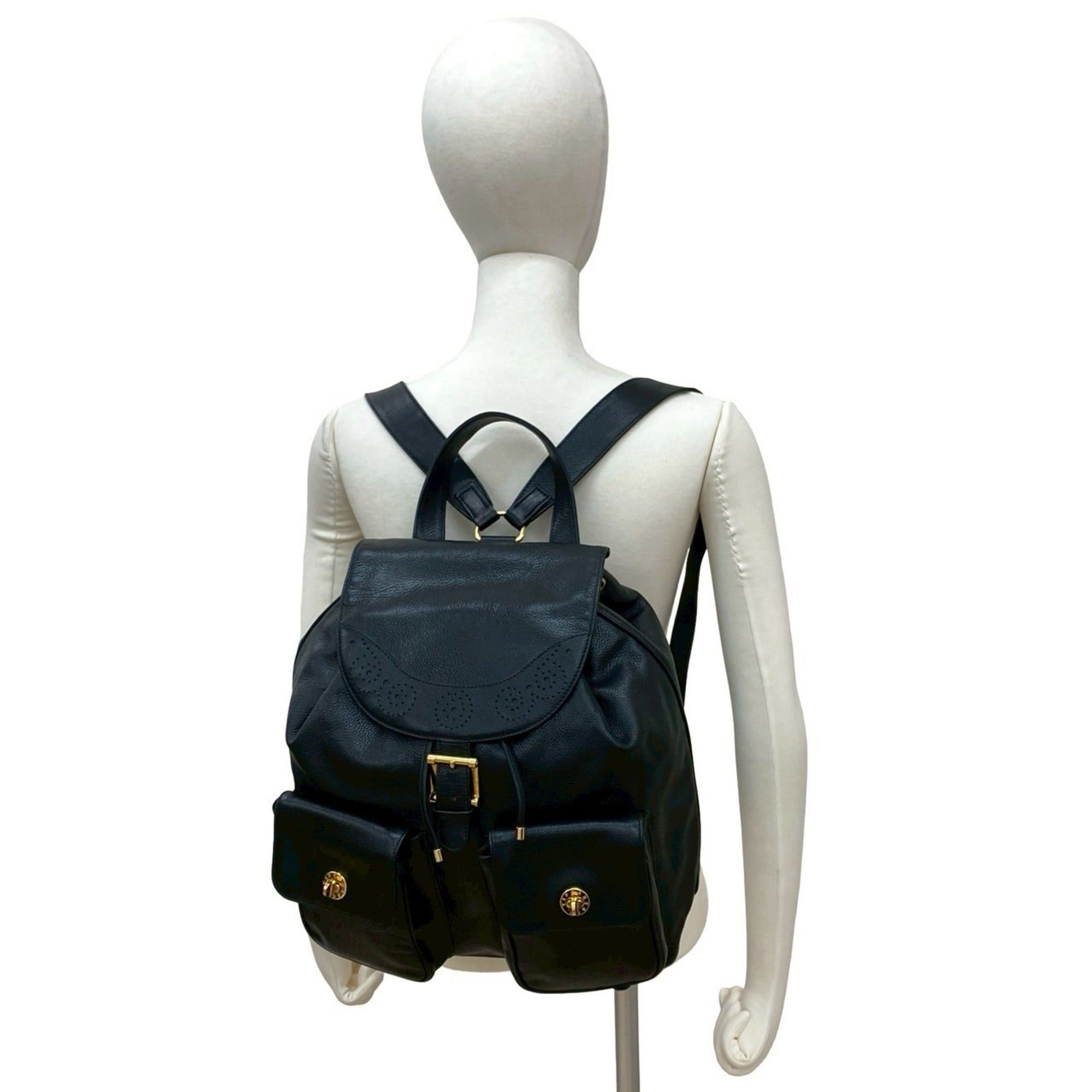Tiffany & Co. TIFFANY & Co. Perforated Leather Drawstring Backpack/Daypack, Black, 27667 Size ONE SIZE - 2 Thumbnail