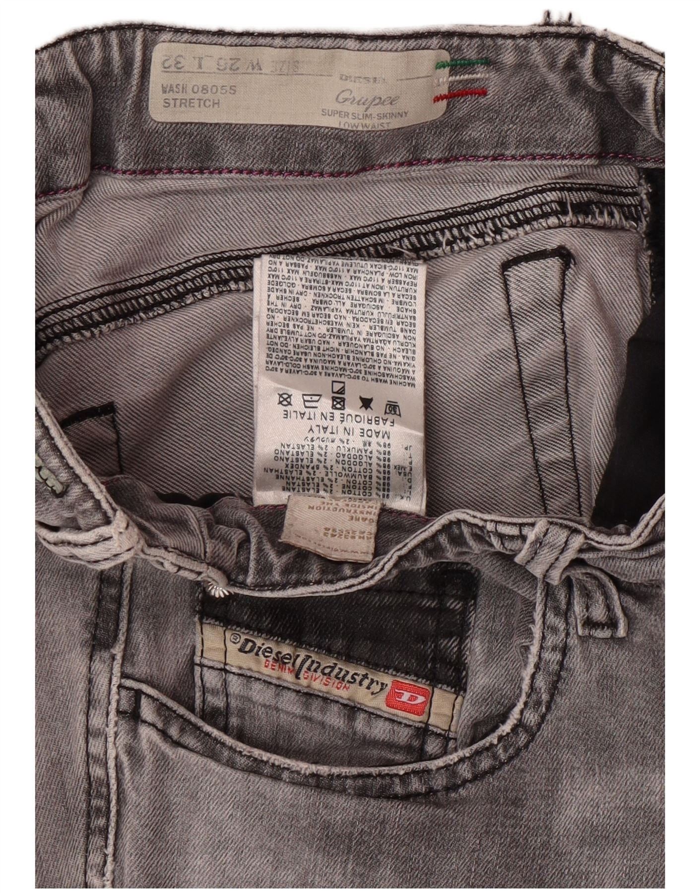 Diesel Womens Grupee Low Waist Super Slim Skinny Jeans W26 L32 Grey Size 42" / US 20 - 6 Thumbnail