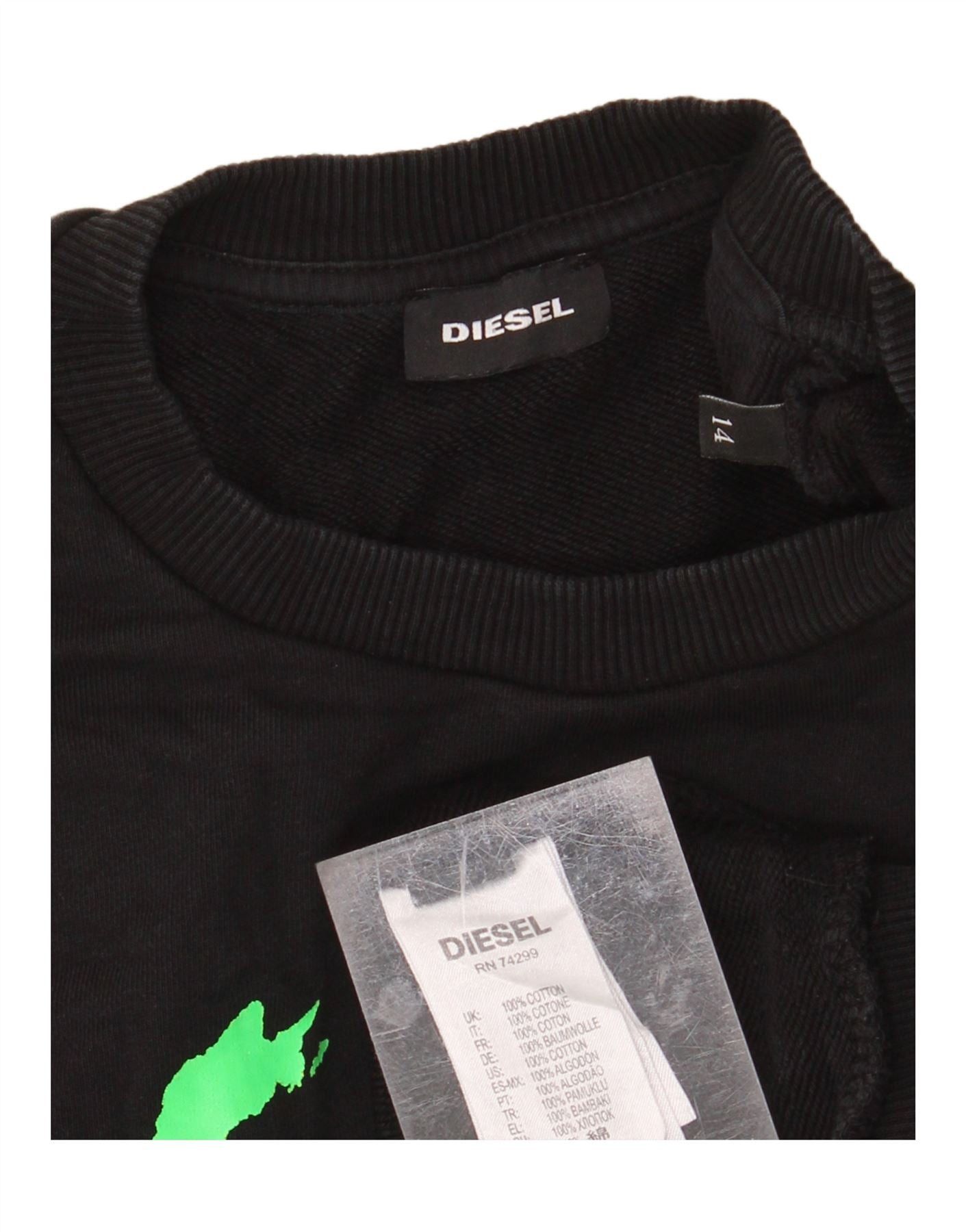 Diesel Girls Graphic Sweatshirt Jumper 13-14 Years Black Cotton Size L / US 10 / IT 46 - 4 Thumbnail