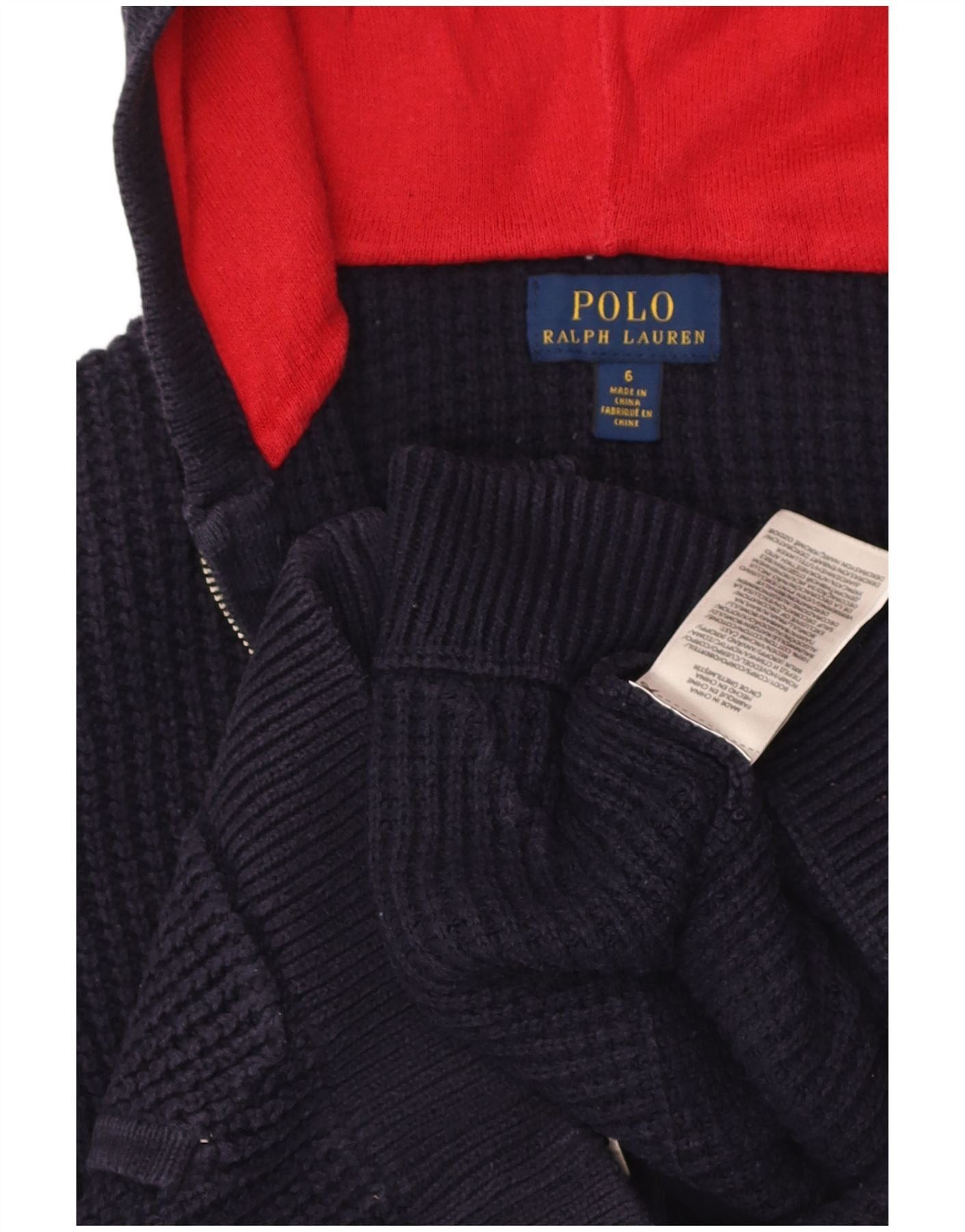 Polo Ralph Lauren Girls Hooded Cardigan Sweater 5-6 Years Navy Blue Cotton Size XS / US 0-2 / IT 36-38 - 3 Thumbnail