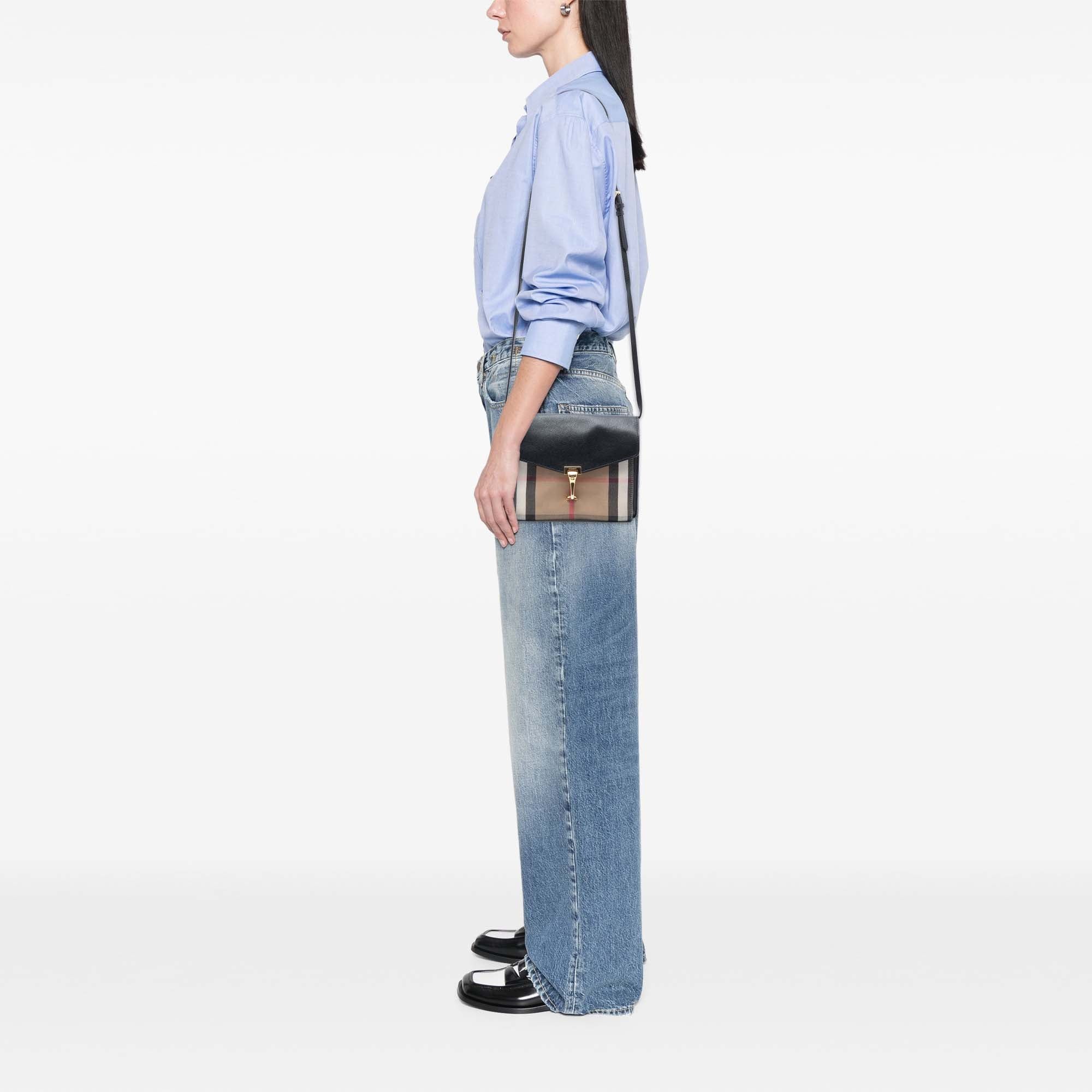 Small Leather and House Check Canvas Derby Macken Crossbody
