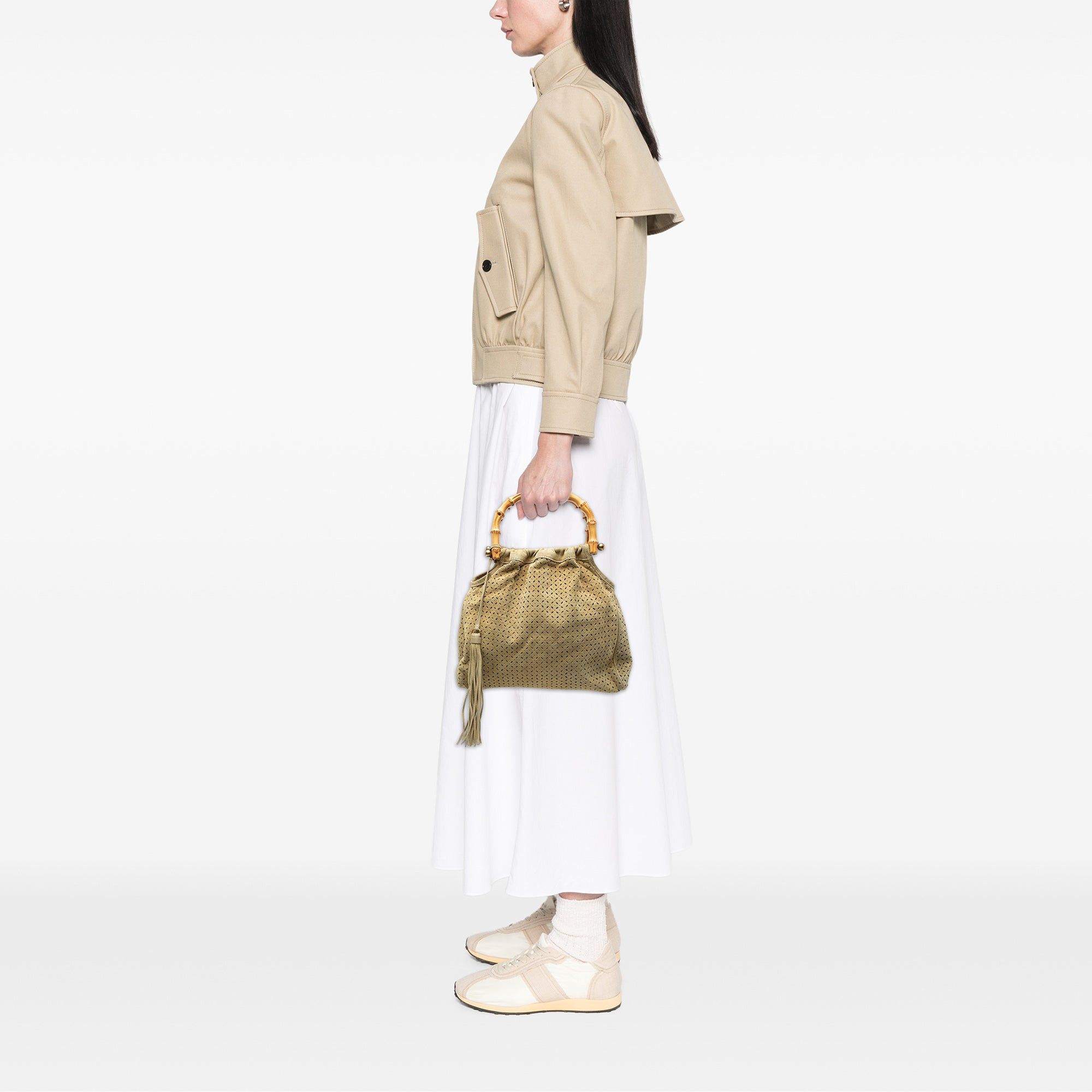 Miu Miu Laser Cut Suede Bamboo Top Handle Bag Size ONE SIZE - 6 Thumbnail