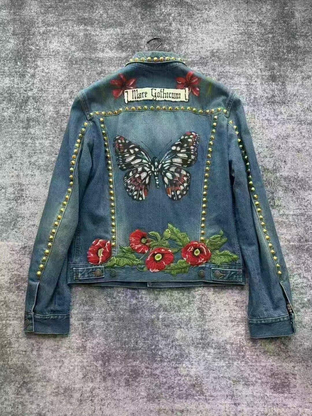 Gucci Gucci Rivet Butterfly Floral Embroidery Denim Jacket Size US M / EU 48-50 / 2 - 2 Thumbnail