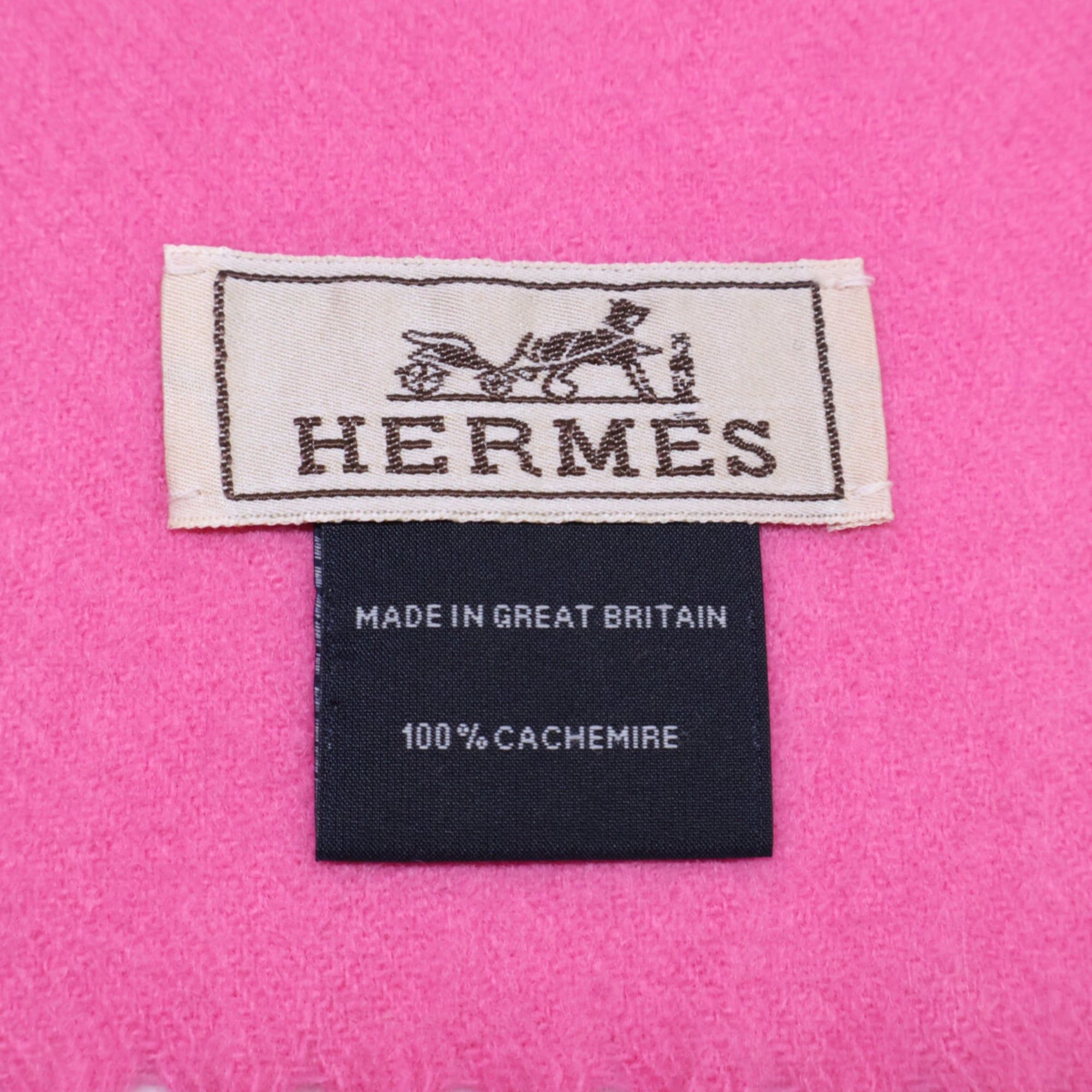 Hermes HERMES 100% Cashmere Fringe Scarf with Embroidered Logo, Pink, Women's Size ONE SIZE - 5 Thumbnail