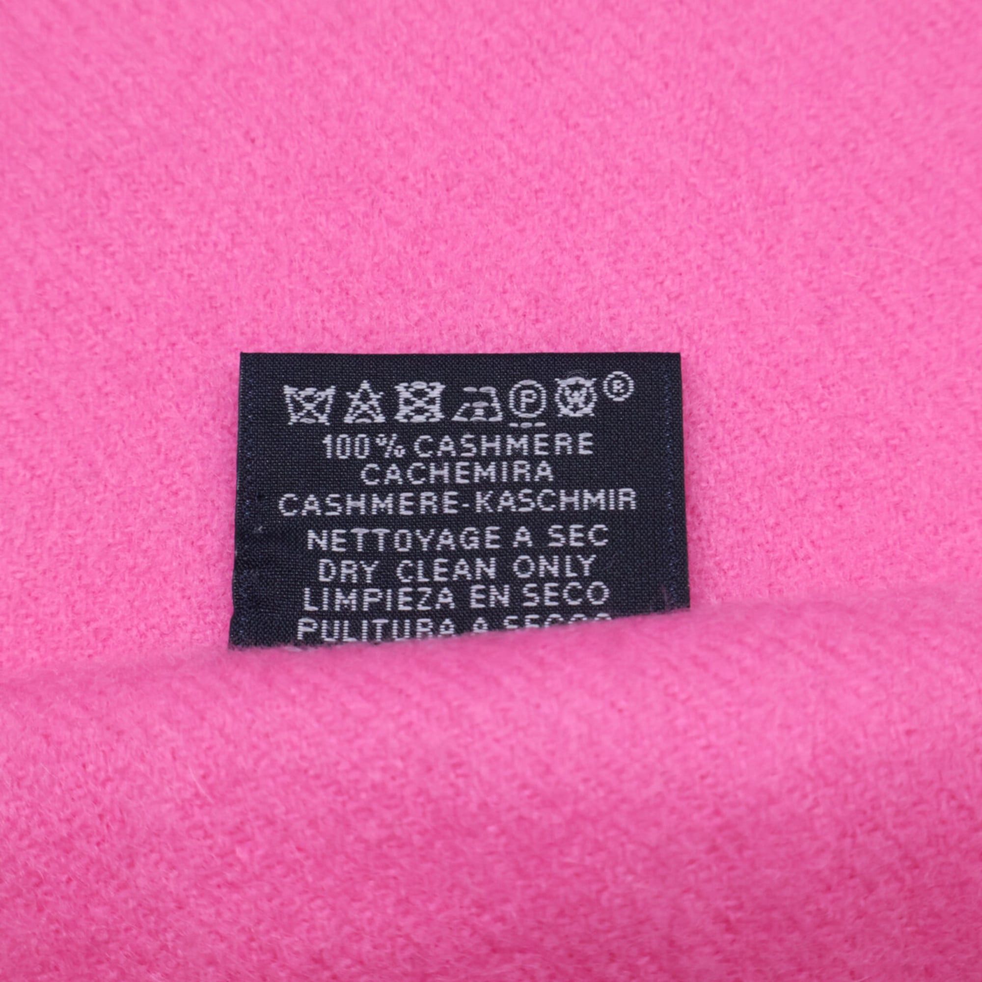 Hermes HERMES 100% Cashmere Fringe Scarf with Embroidered Logo, Pink, Women's Size ONE SIZE - 6 Thumbnail
