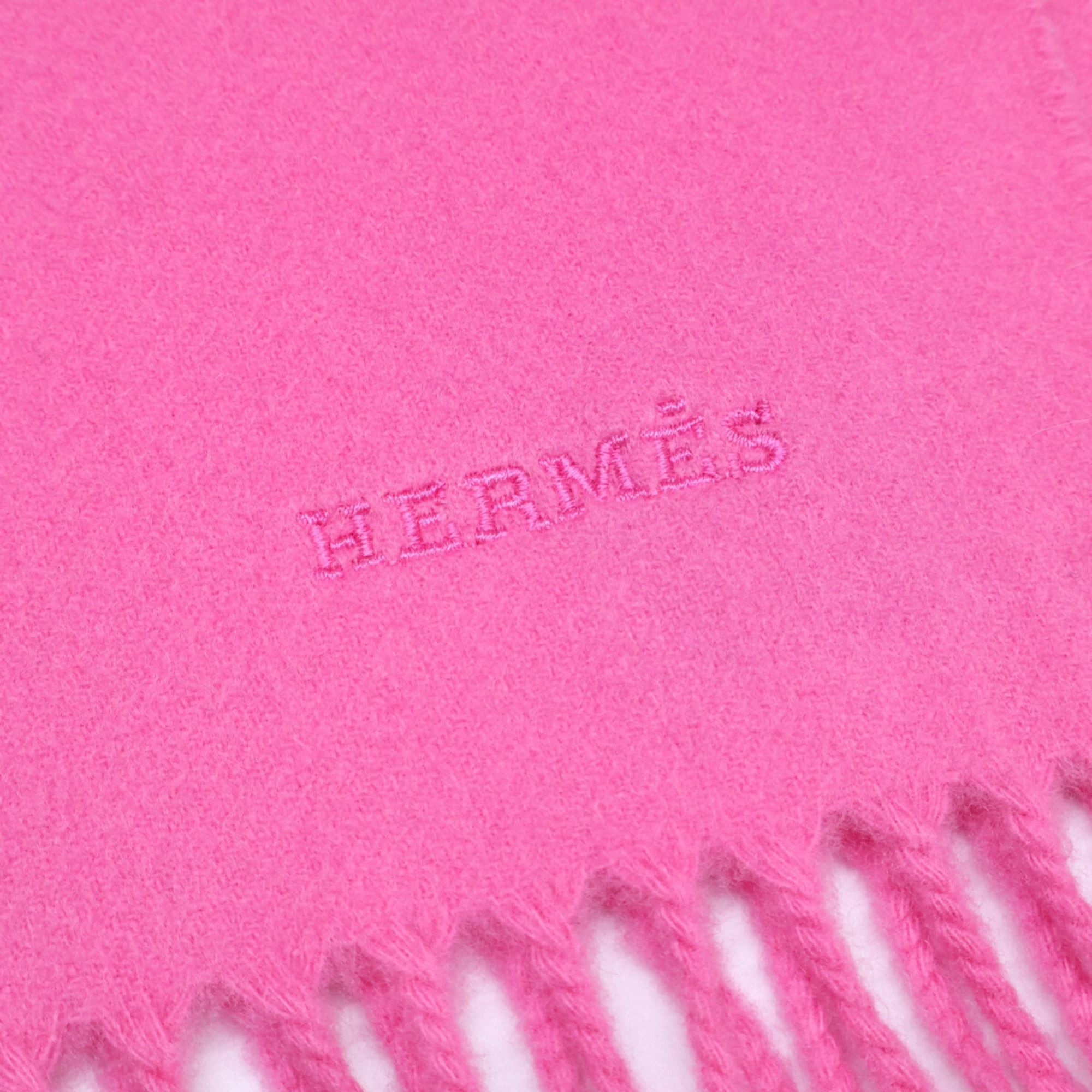 Hermes HERMES 100% Cashmere Fringe Scarf with Embroidered Logo, Pink, Women's Size ONE SIZE - 4 Thumbnail