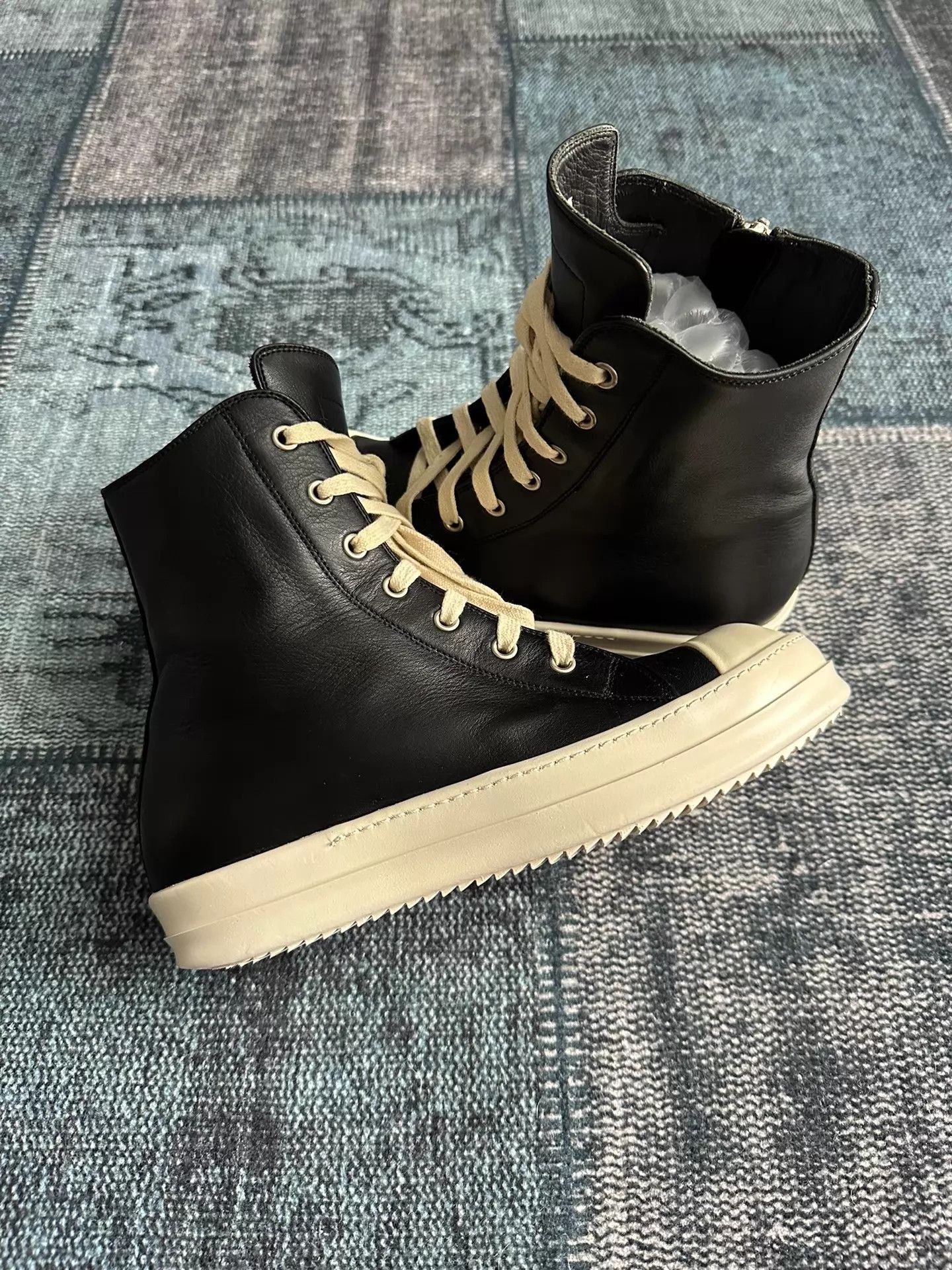 Rick Owens Black High-Top Leather Sneakers Size 6 Size US 6 / EU 39 - 4 Thumbnail