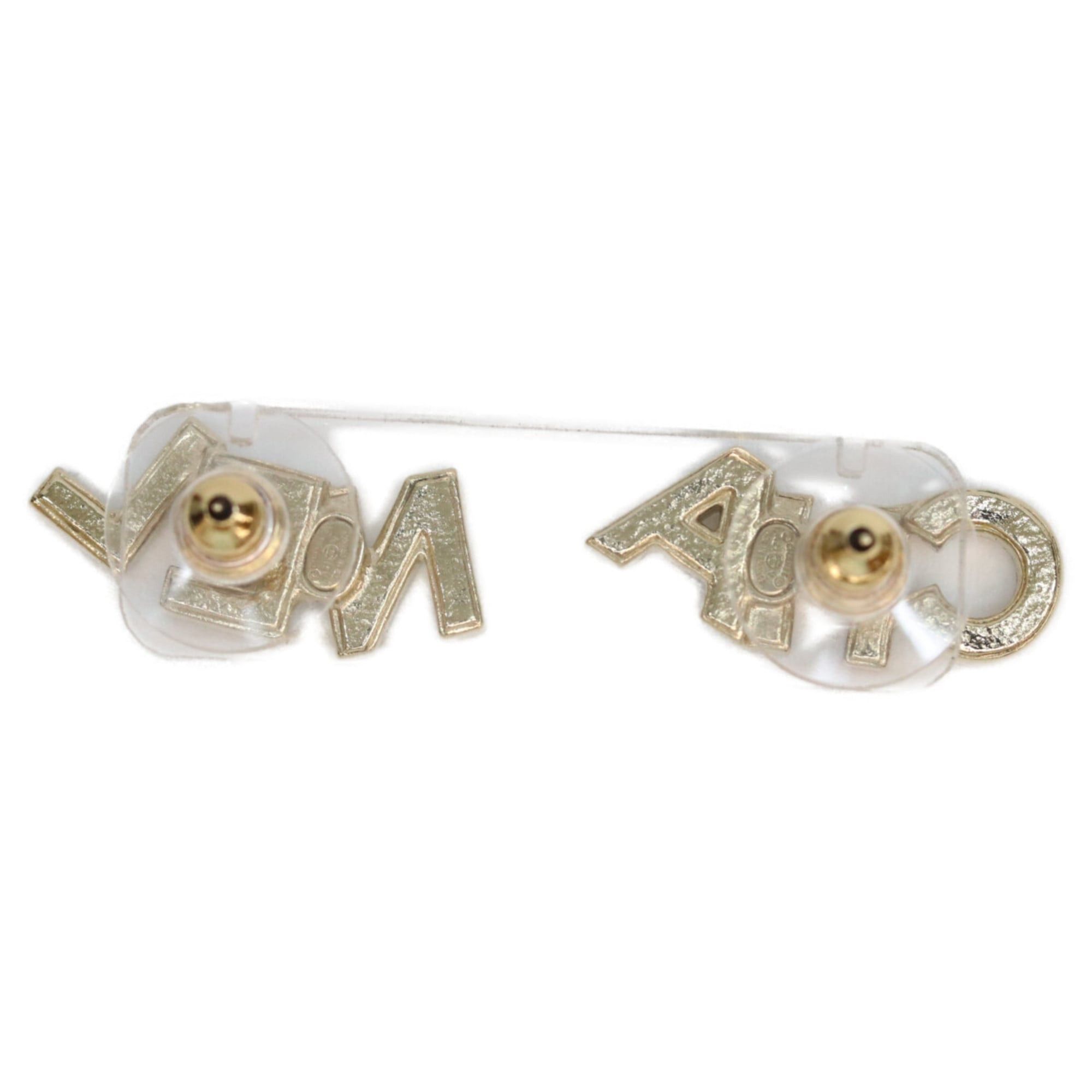 Chanel CHANEL A21V Gold Rhinestone Logo Earrings, Women's Size ONE SIZE - 3 Thumbnail