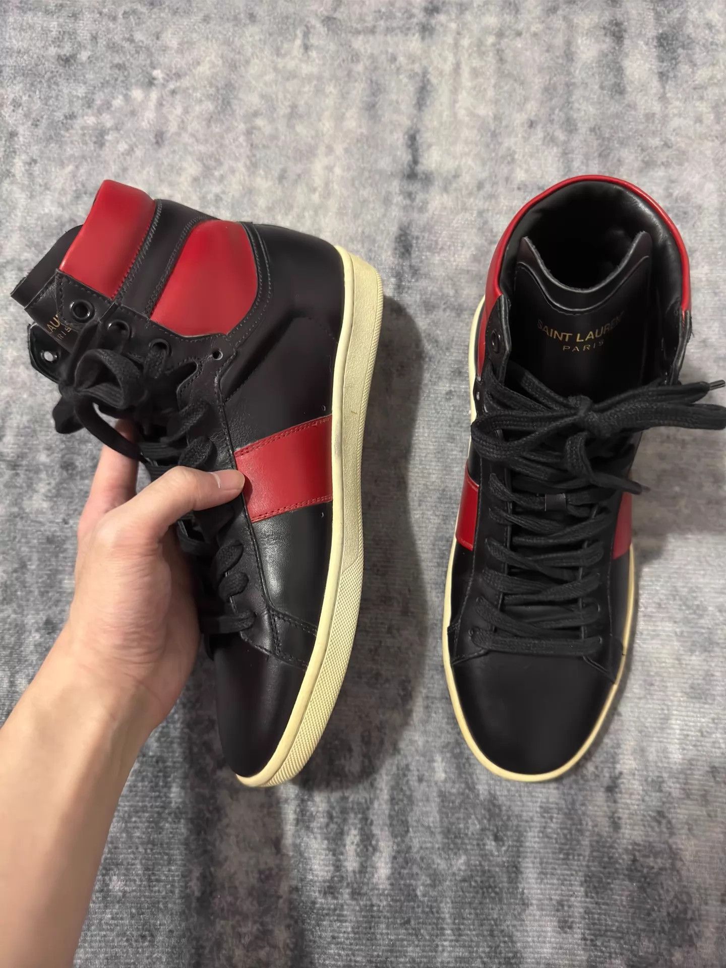Saint Laurent Paris Black High-Top Leather Sneakers Size US 7 / EU 40 - 3 Thumbnail