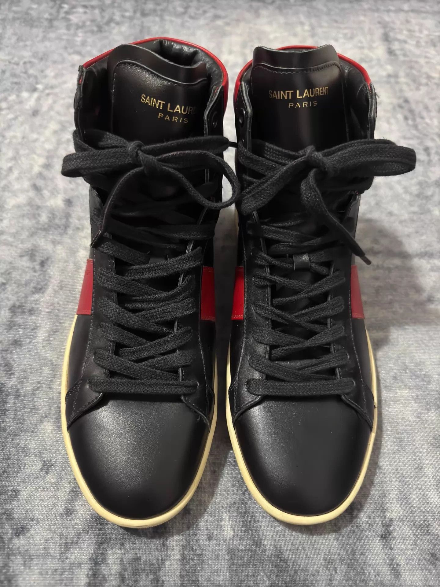 Saint Laurent Paris Black High-Top Leather Sneakers Size US 7 / EU 40 - 4 Thumbnail