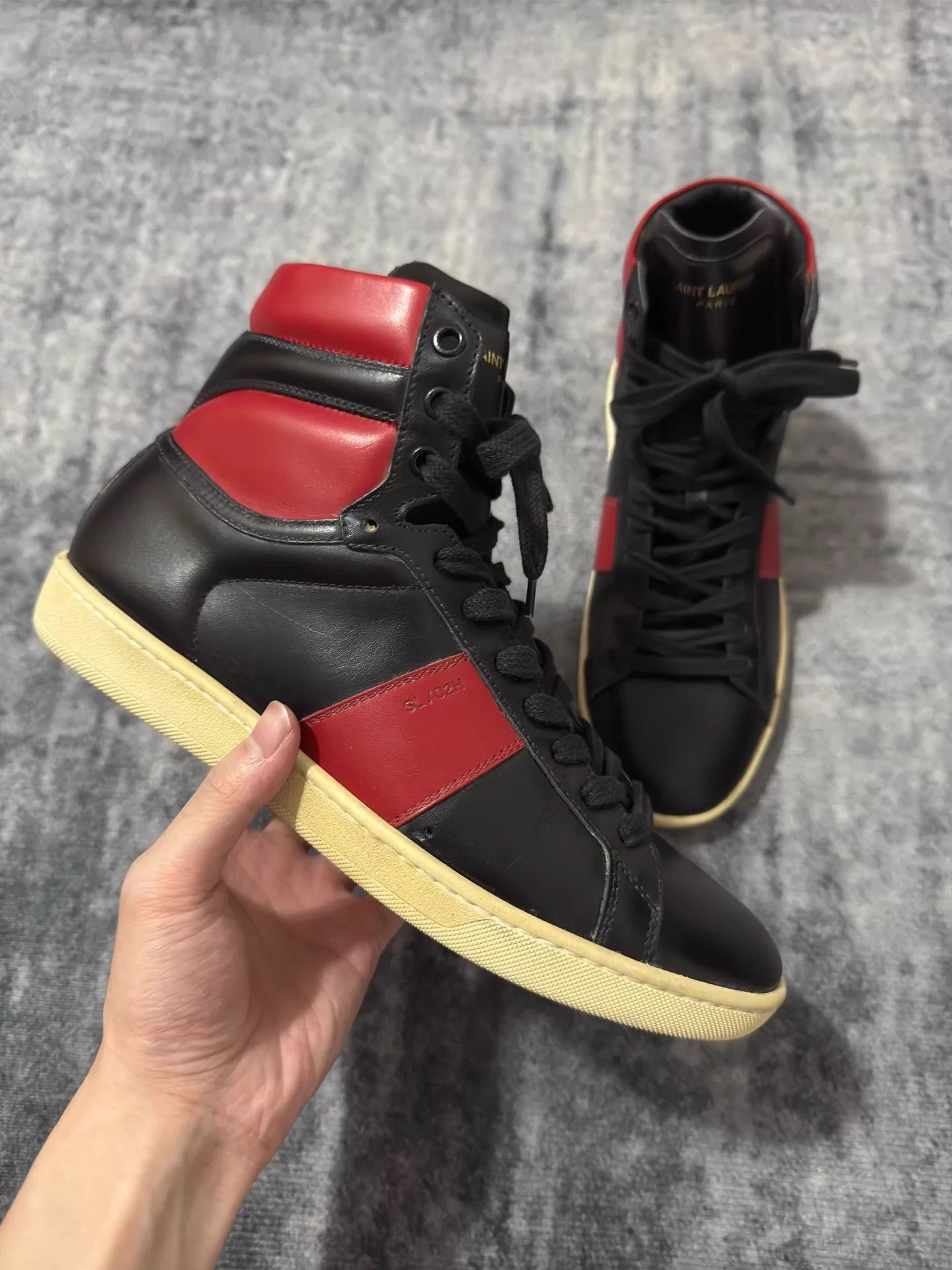 Saint Laurent Paris Black High-Top Leather Sneakers Size US 7 / EU 40 - 2 Thumbnail