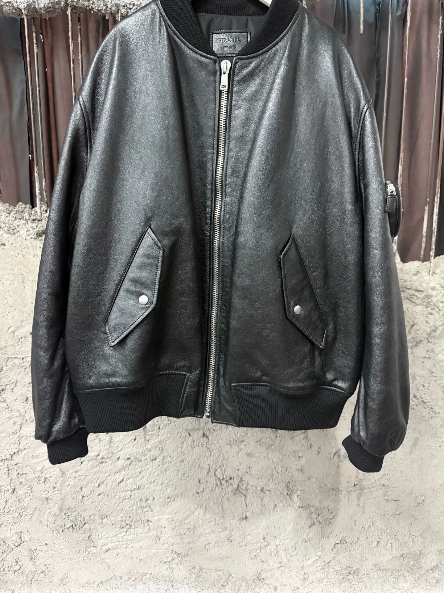 Prada Black Leather Bomber Jacket Size US L / EU 52-54 / 3 - 3 Thumbnail