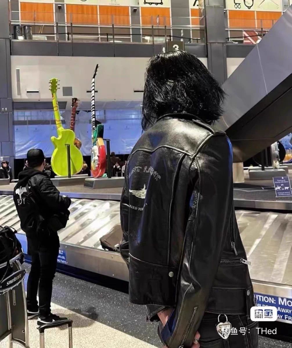 Saint Laurent Paris Black Leather Jacket with Back Graphic - Size M Size US M / EU 48-50 / 2 - 6 Thumbnail