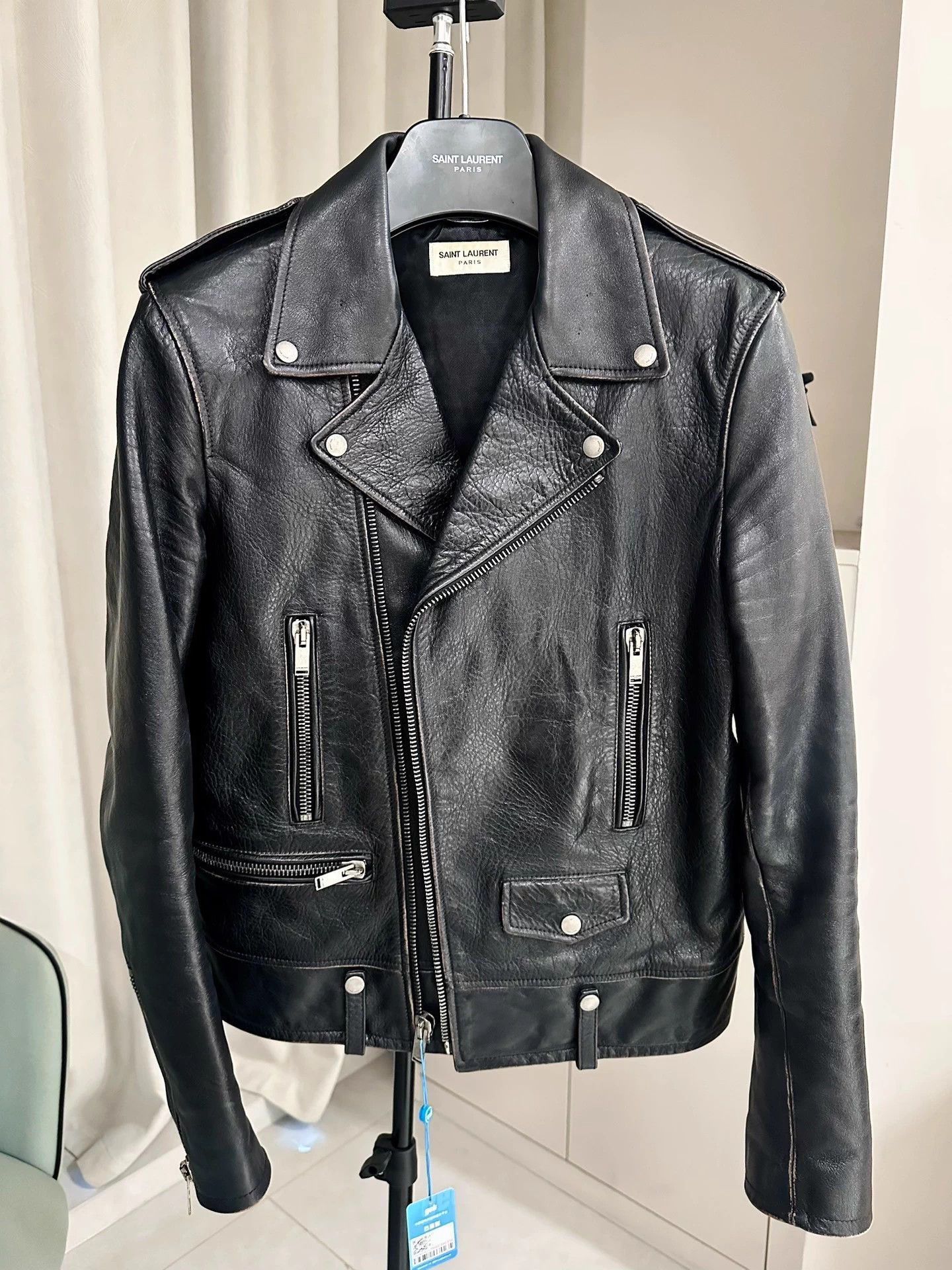 Saint Laurent Paris Black Leather Jacket with Back Graphic - Size M Size US M / EU 48-50 / 2 - 2 Thumbnail
