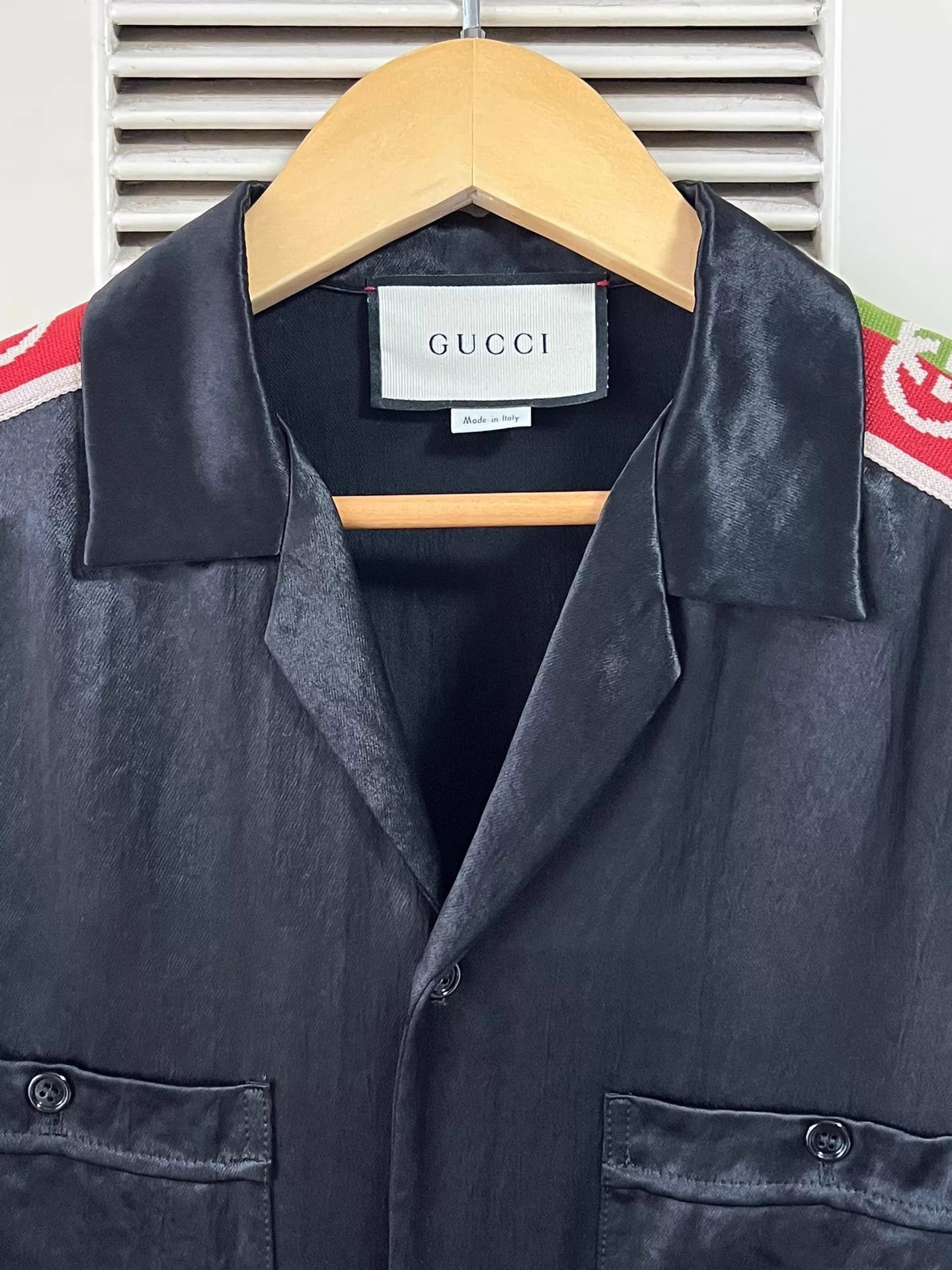 Gucci Black Short Sleeve Button-Up Shirt with Stripe Sleeves Size US S / EU 44-46 / 1 - 3 Thumbnail